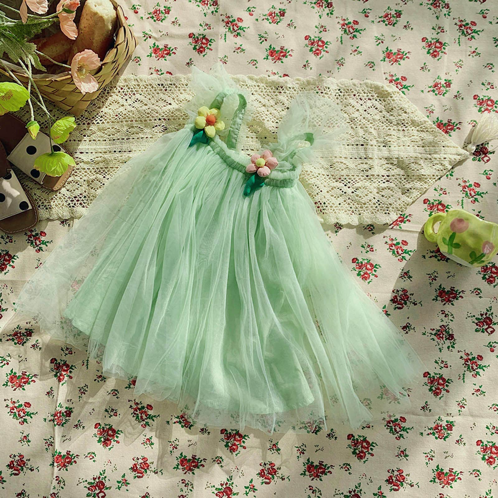 green emerald velvet dress Straps Long Mint Green Long Cheap Cute Flower Girl Dress with Flowers, –  Oktypes
