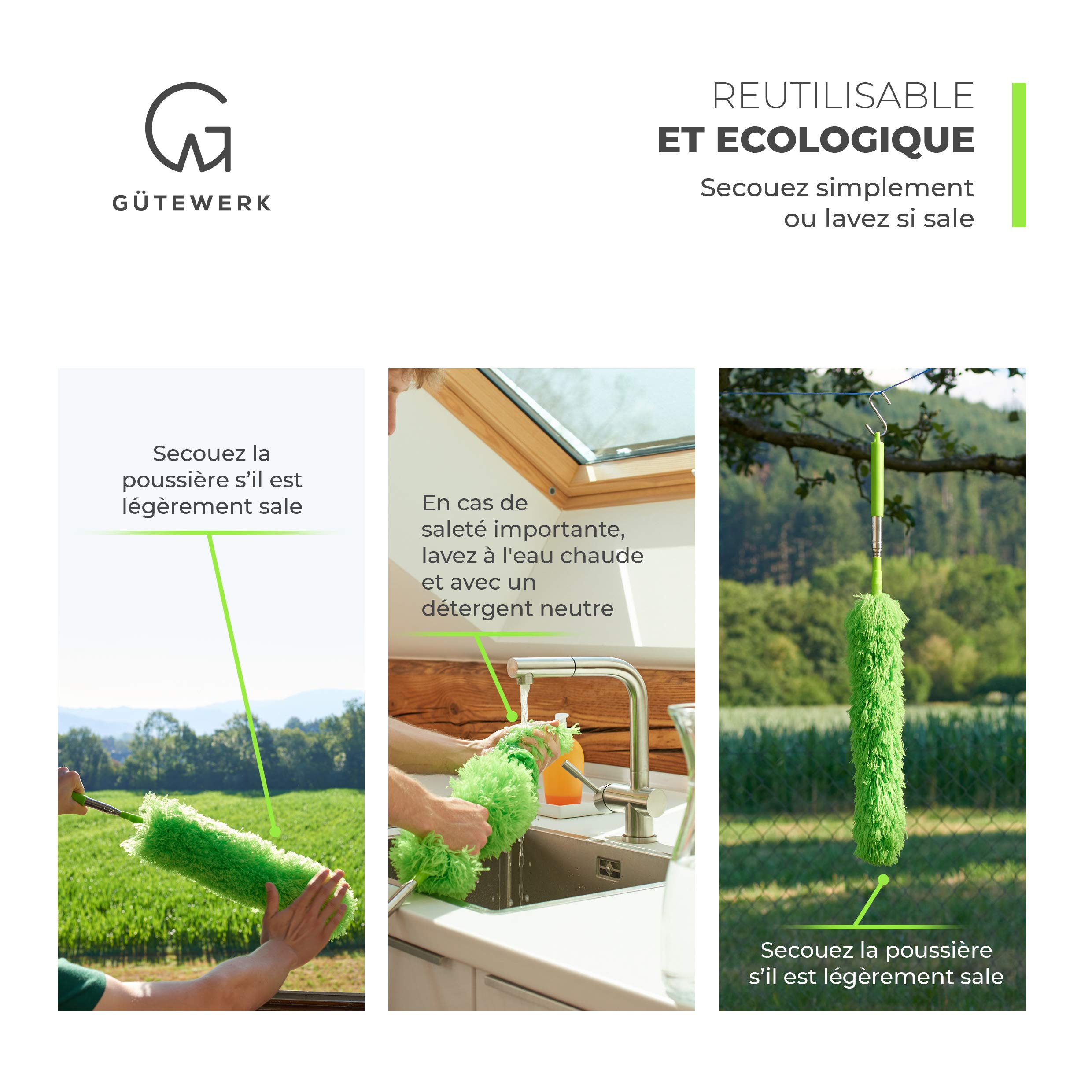 GÜTEWERK DUSTR Jeu de 2 têtes de Rechange pour Gütewerk dustr - Têtes de Remplacement pour plumeau à poussière - Uniquement pour Gütewerk dustr