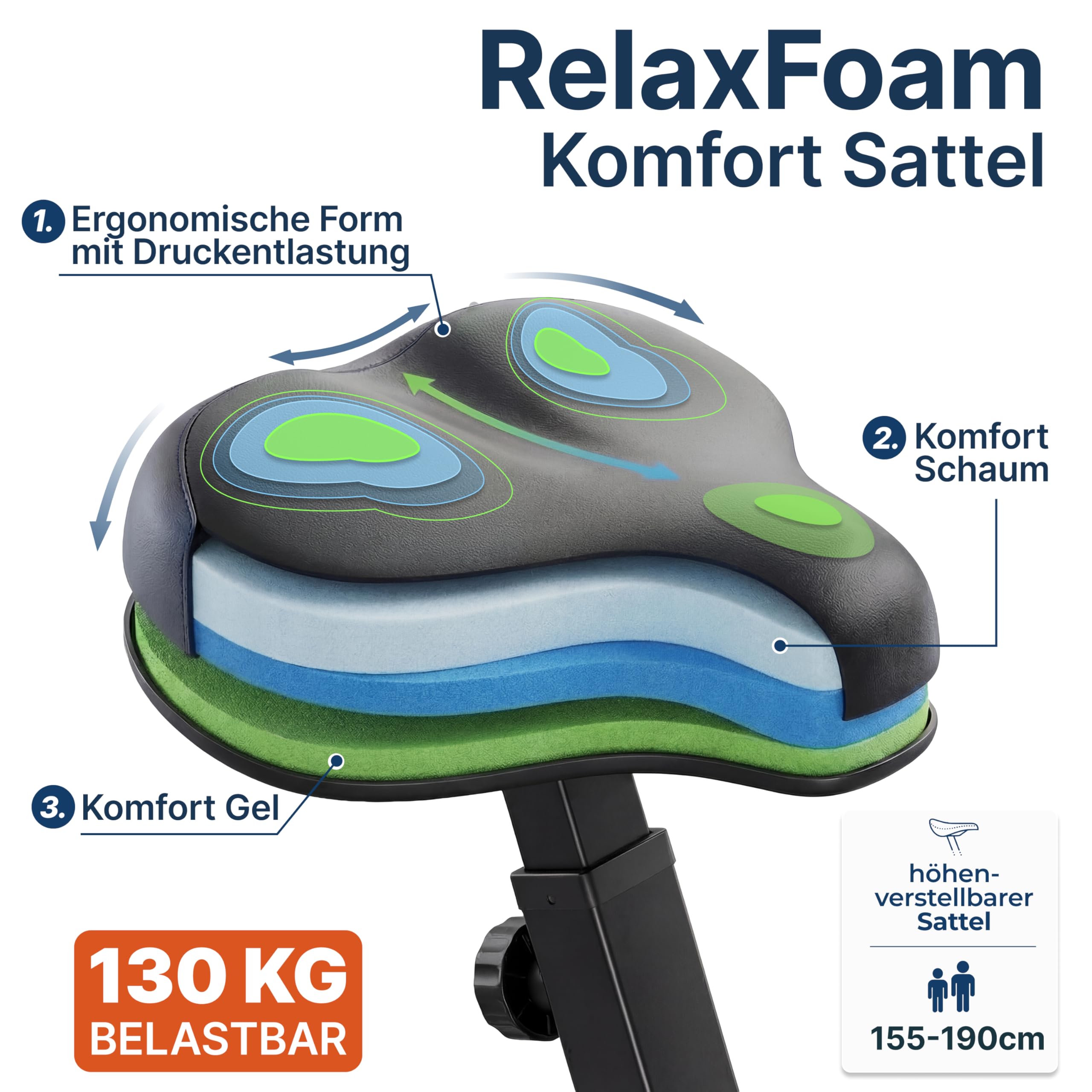 Ultrasport Heimtrainer Fahrrad Klappbar I Hometrainer Fahrrad Klappbar Extra Leise bis 130 KG mit Komfort-Sattel I Ergometer Heimtrainer, Fitnessbikes, Indoor Bike, Trimmrad