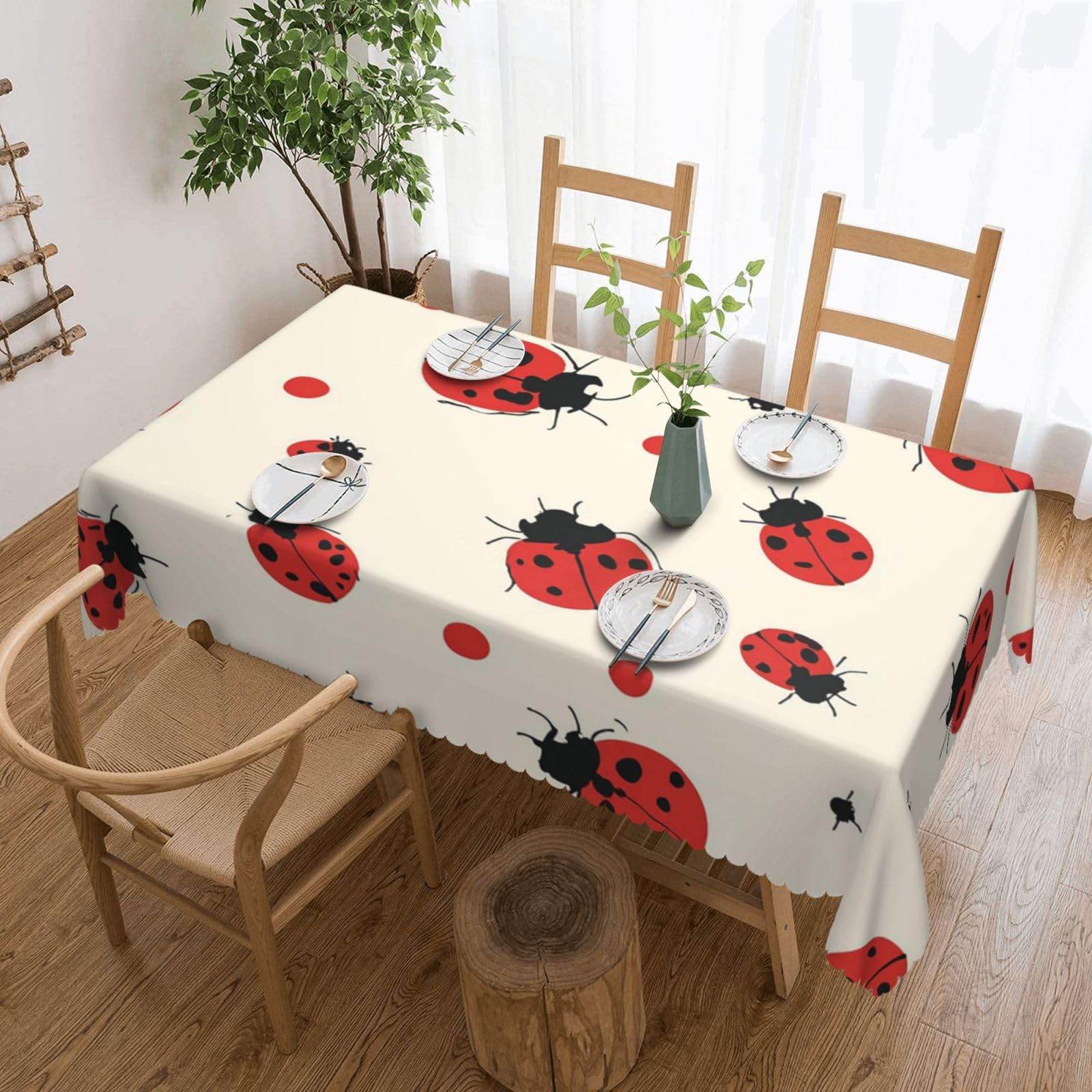 Rectangle Tablecloth 137x183 cm Waterproof Tablecloth for Dining Tables Kitchen Tablecloths Ladybugs Pattern Infinite Speckled Table Cloth Wrinkle Free Table Cover for Dining Buffet Wedding Party