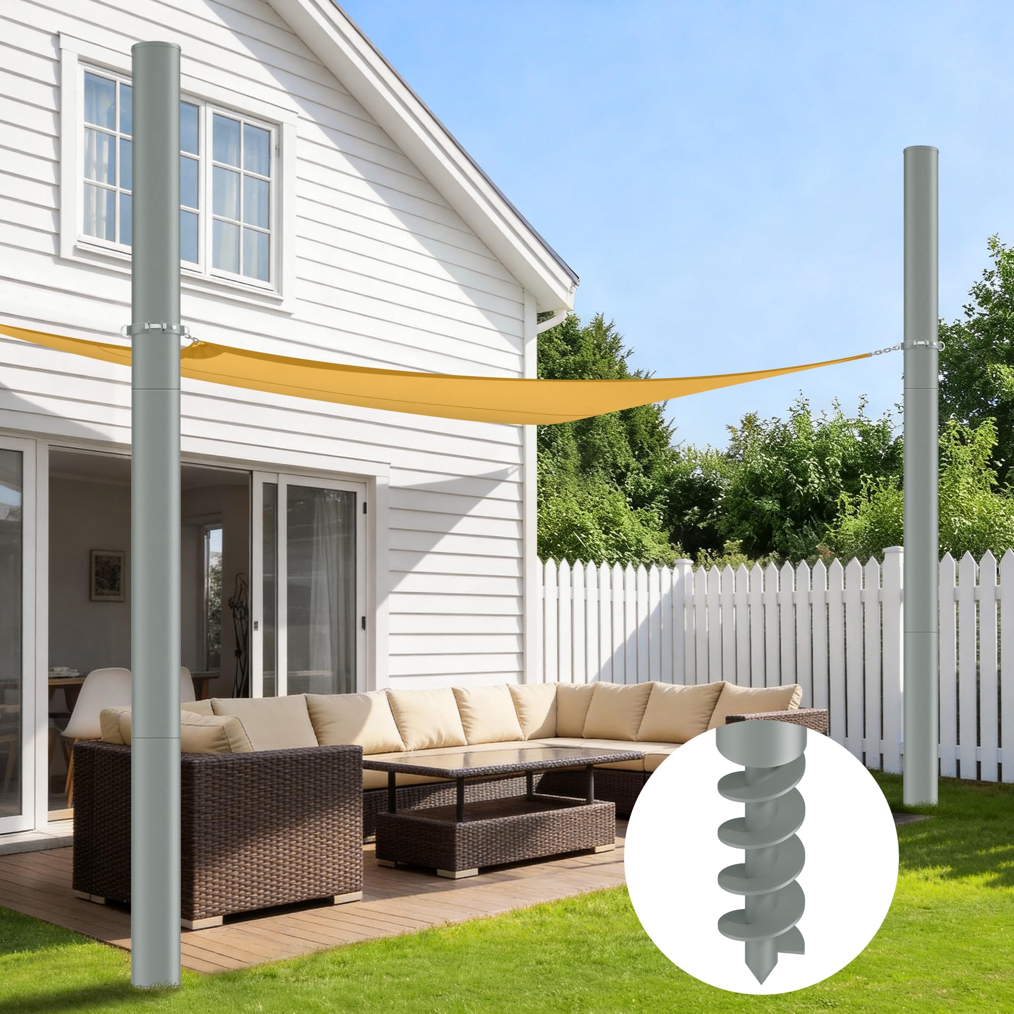 3,6M Sonnensegelmast Höhenverstellbar ⌀60mm, 2er Pack inkl. D-Ring. | für Terrasse, Garten, Pool, Sonnensegelpfosten ⌀60x3mm, rostfrei, wetterfest, verst. Stahlrohr, schnell montiert