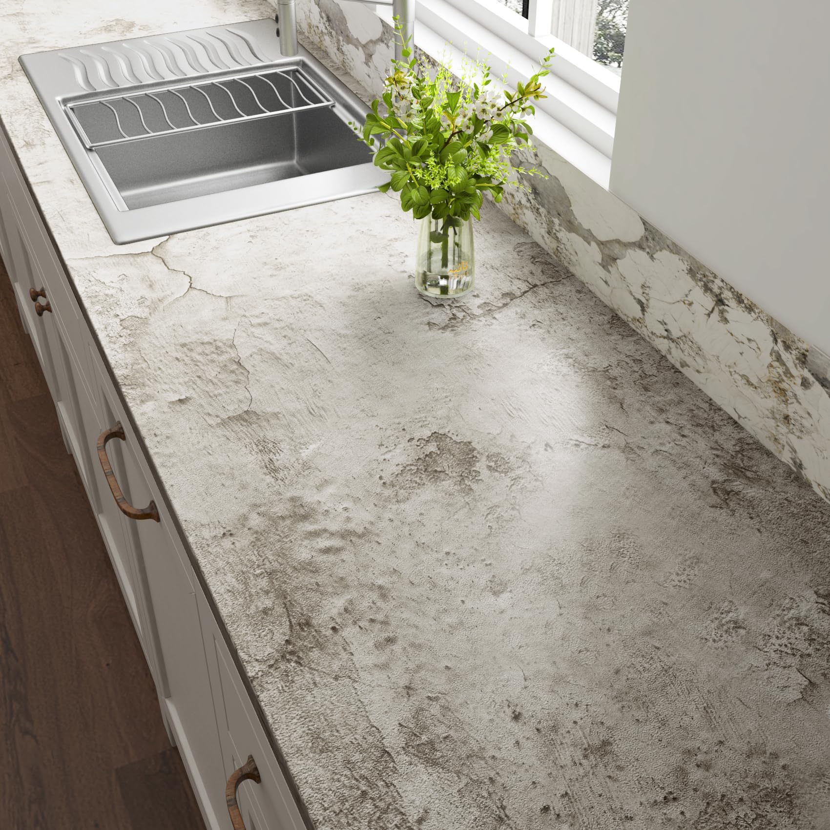 Livelynine Vinilo Encimera Cocina Gris Cemento 40CMx5M Papel Pintado Autoadhesivo Pared Salon Hormigón Gris Claro Vinilo Adhesivo Pared Dormitorio Baño Papel Adhesivo para Muebles Gris Papel de Pared