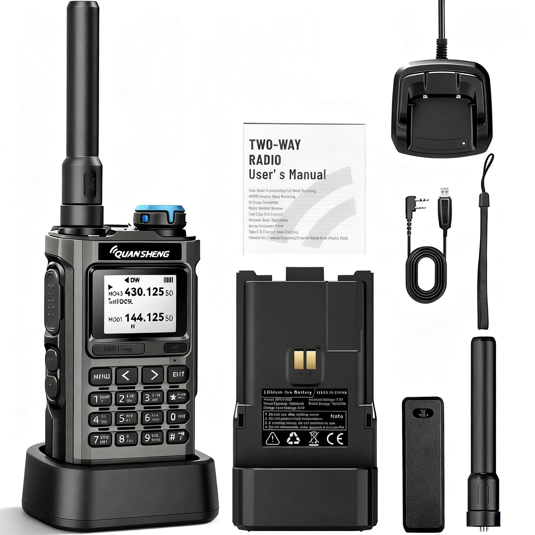 Quansheng UV‑K1 Walkie‑Talkie, 50‑600MHz, Air Band, NOAA, Copia senza fili. | Batteria 2500mAh con ricarica USB‑C, ricezione Air Band AM/FM (108‑136MHz), accordo frequenza in 1 tocco, copia wireless