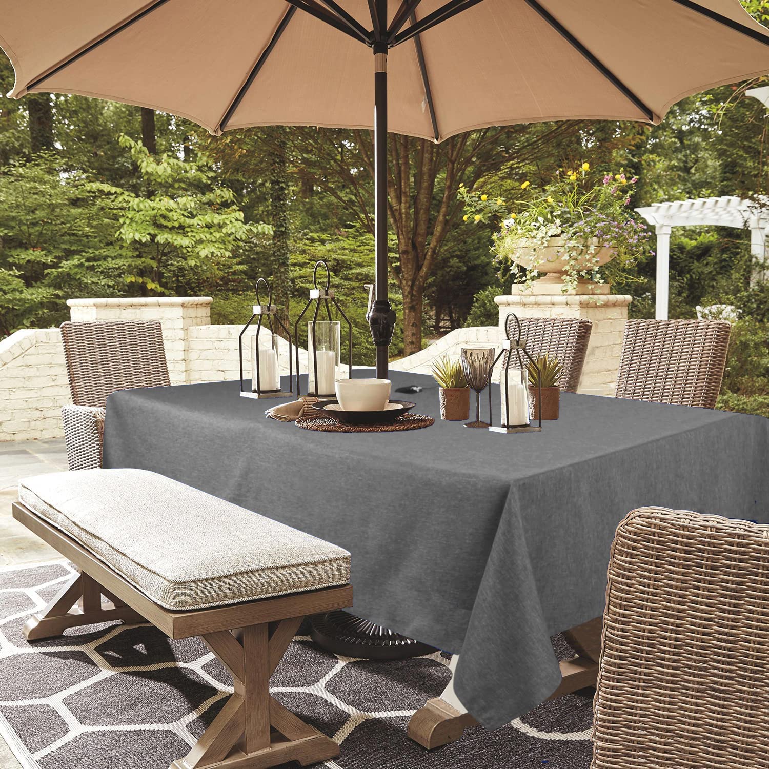 youngseahome Outdoor Tablecloth Wrinkle-Free Stain Resistant Waterproof Polyester Fabric Table Cover with Zipper Umbrella Hole for Picnic/Party/Dinner/Patio Garden(60×84inch,Zippered,Grey)