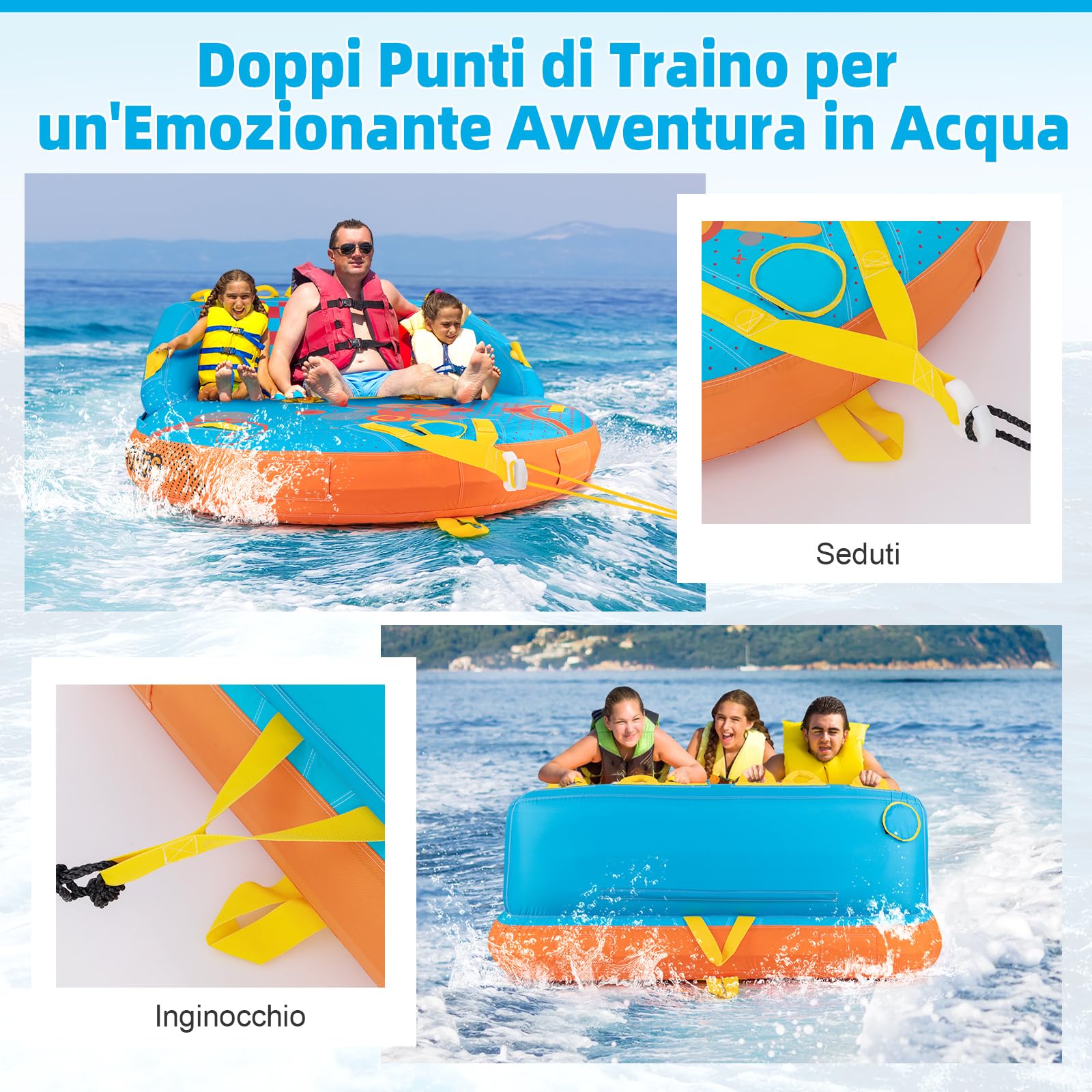 COSTWAY Tube Trainabile per Barche 3 Posti, Trainabili Sportivi per Acqua, Divano Trainabile con Copertura, Punti di Traino Anteriore e Posteriore, Tube Gonfiabile per Trainare Gente sull'Acqua