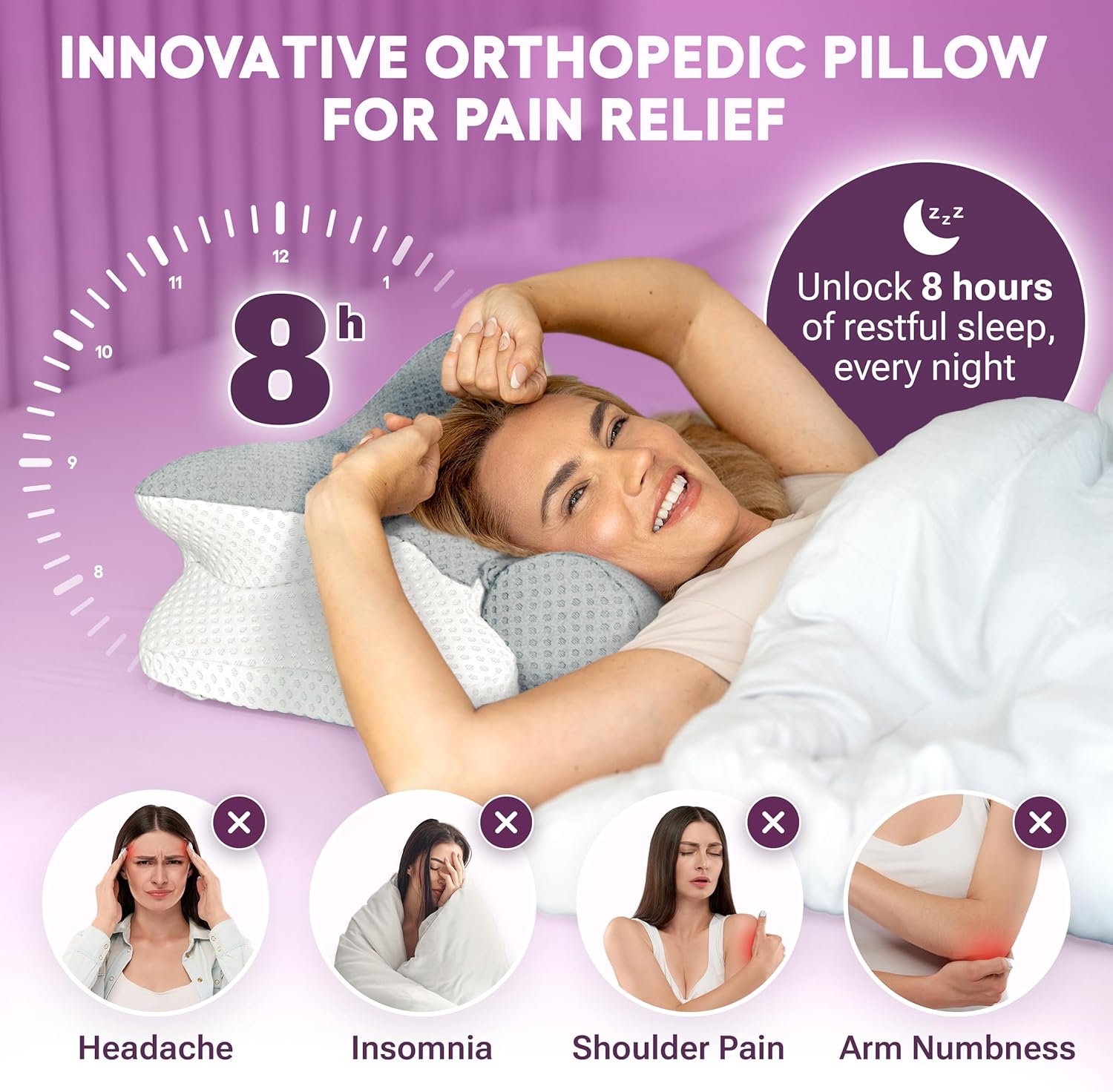 Cervical Neck Pillow for Sleeping, Dreamers Relief Pillow, Side Sleeper Pillow for Adults, Adjustable Height Memory Foam Pillow and Detachable Roll, Back & Stomach Sleeping Neck Pain Relief (Gray) - Image 2