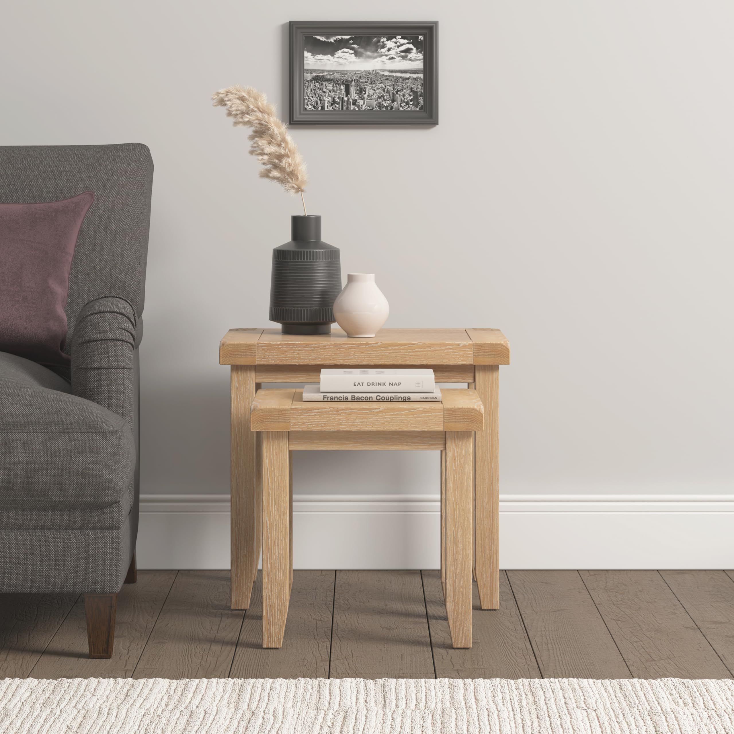 Seconique Natural Oak Nest of Tables Set of 2