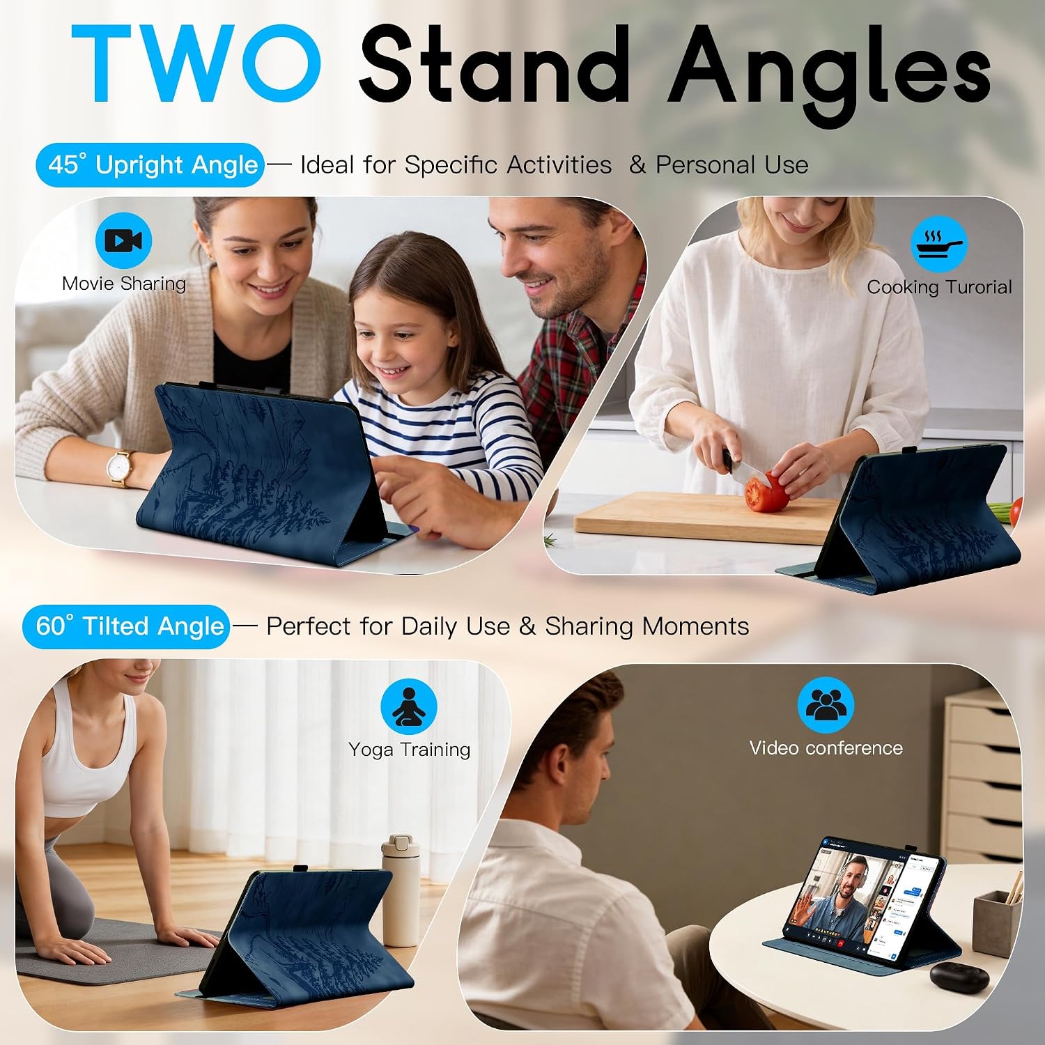 Galaxy Tab A11 Plus Case / A9 Plus Case(11" Inch), Artwork Design, Premium Leather with Soft-Touch Feel, Built-in Card Slots, Adjustable Kickstand & Auto Wake/Sleep, Slim and Lightweight Midnight Blue image 3