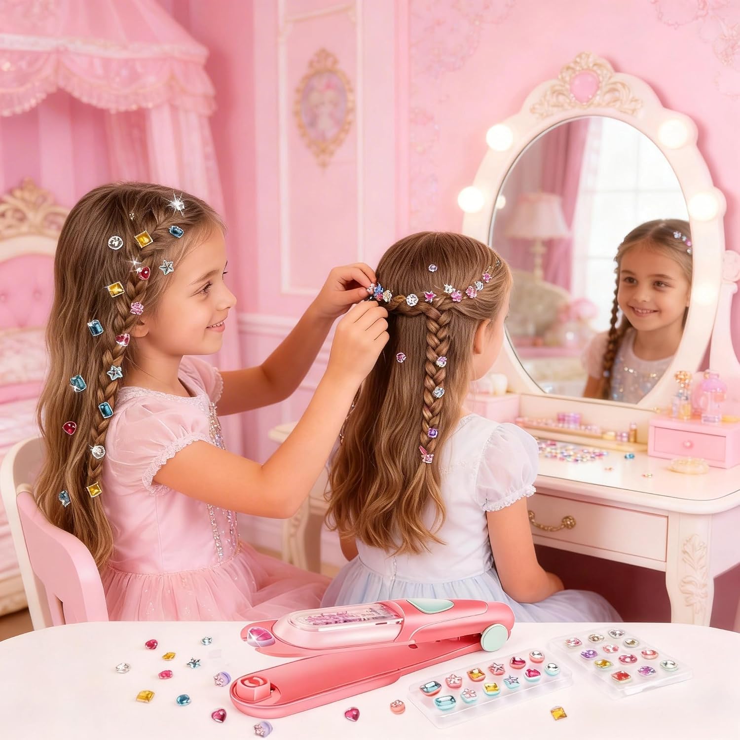 Hair Gem Stamper Kit, Bling Hair Accessories Toy & Gift for Girls Ages 3-12 | Comes with Reusable hair Gems, DIY Styling Tool, Hair Jewelry & Girl Stuff, Craft Toy, Great Birthday Gift for Girls