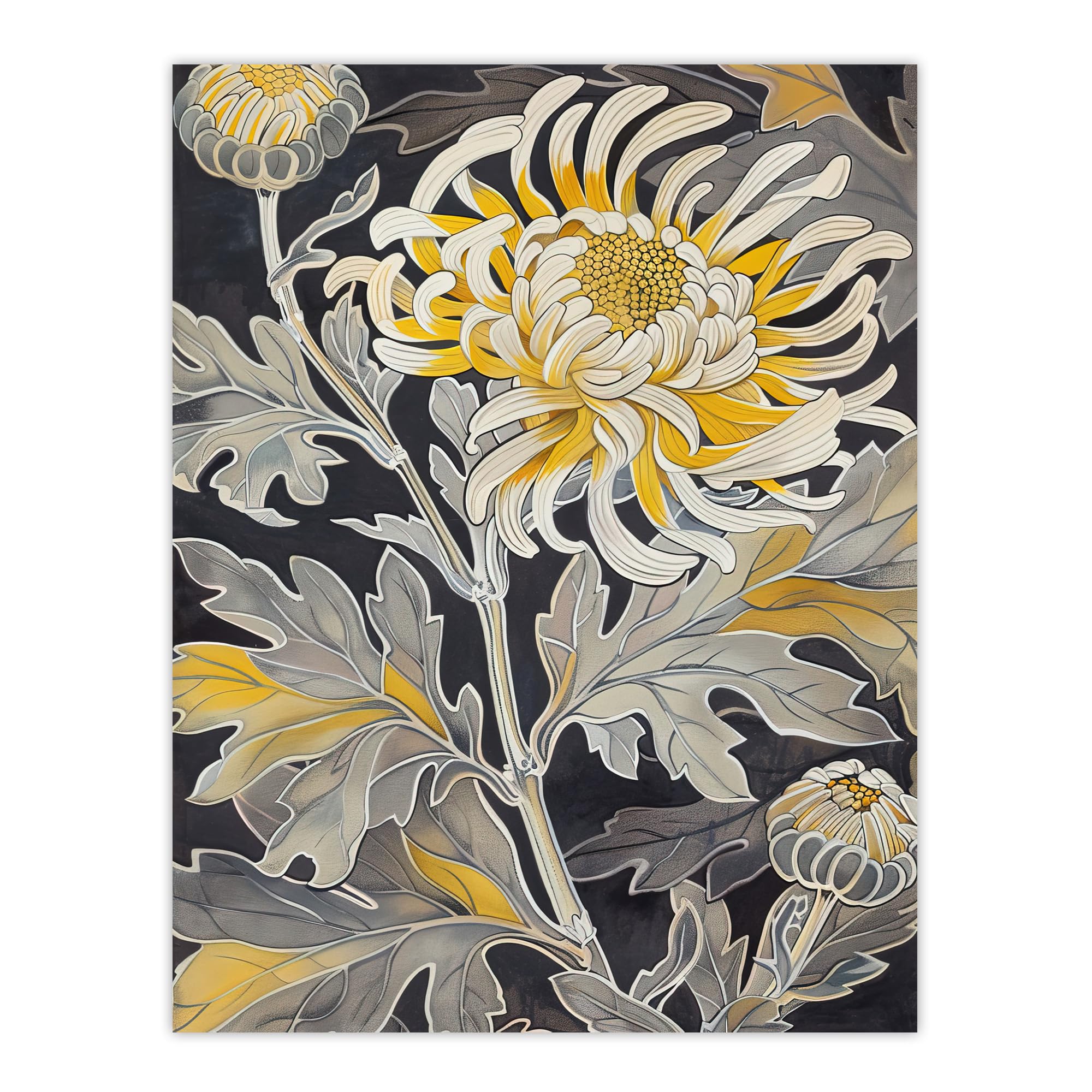 Yellow Chrysanthemum Flower Detailed Artwork Print - W24 x H32 inch - Artery8
