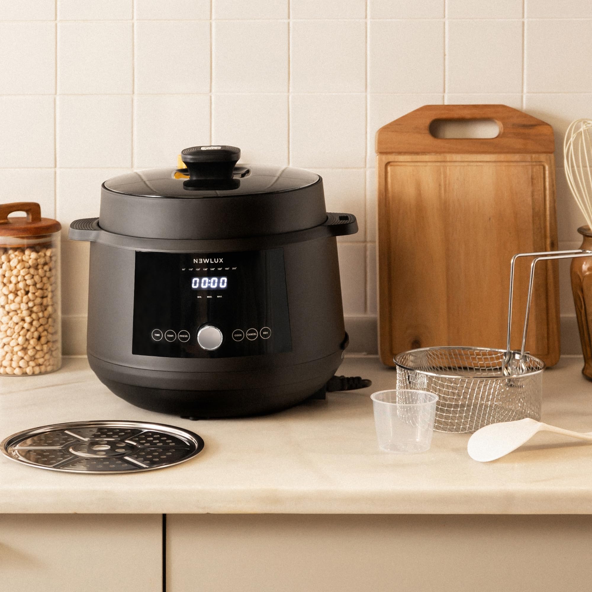 NEWLUX - Mijoteuse Électrique 6L SmartChef V600 (1200W), Robot Cuisine avec 4 Niveaux de Pression (90 kpa) et 17 Programmes. Slow Cooker programmable 24h avec Vapeur 2 Niveaux