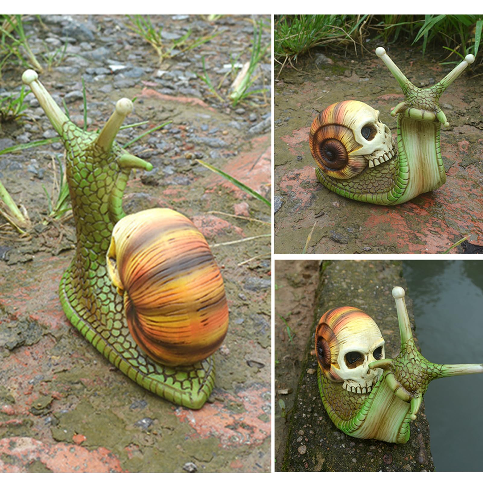 Sculpture Escargot Tête De Mort Halloween - Statue Jardin Résine Gothique Pour Patio Et Pelouse