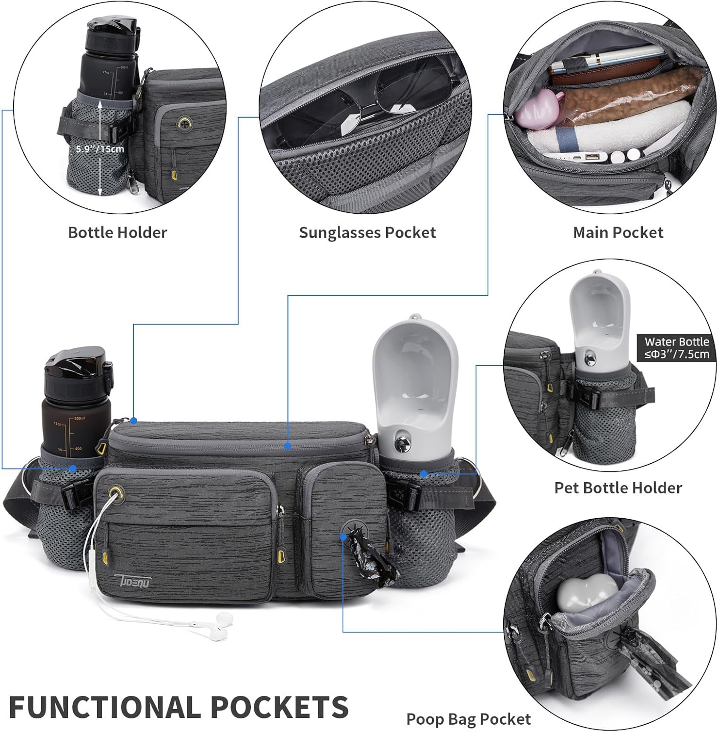 TUDEQU Hiking Fanny Pack for Men Women Large Hiking Waist Packs Mens Fanny Pack Crossbody Waist Bag for Men for Travel
