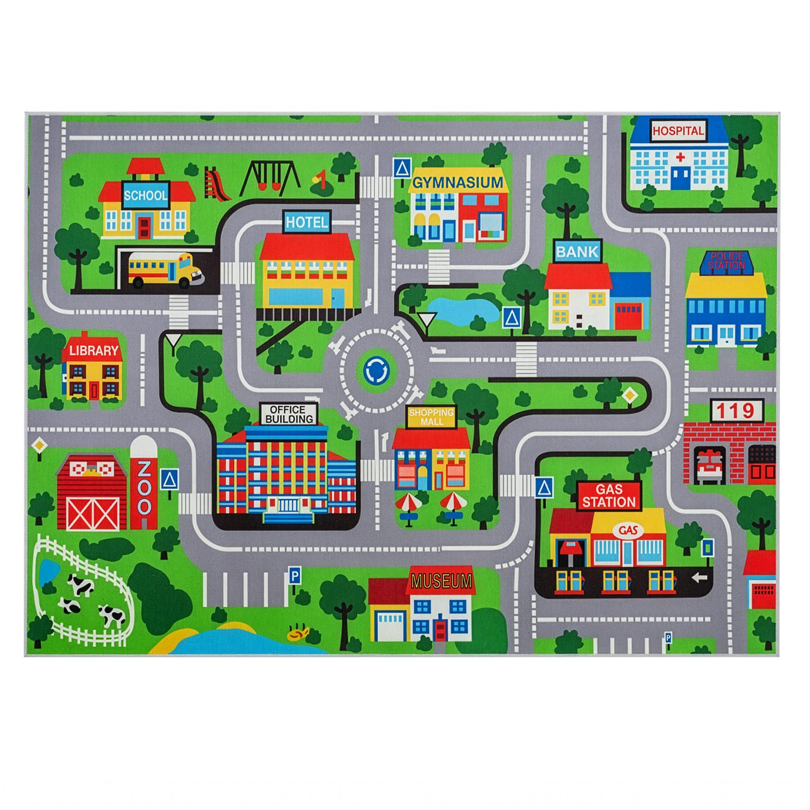 BLUE BAZAAR Kids Carpet Playmat Rug 133x95cm Kids Dream Mat Baby Play Mat for Floor Extra Large City Road Play Mat, Educational Learning Exercise Carpet, Non-Slip Indoor Play Game Rug (Green)