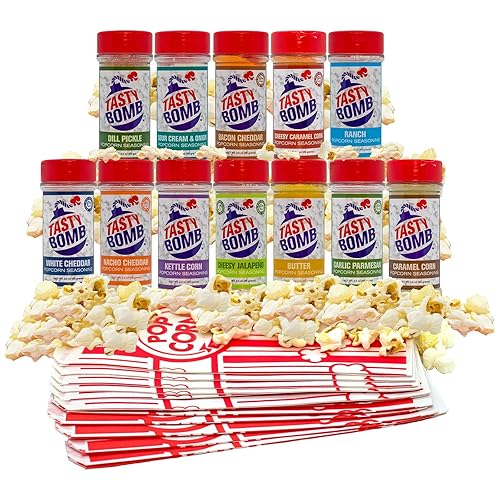 Sabroso paquete variado de condimentos de palomitas de maíz, 12 condimentos en queso cheddar blanco, rancho, crema agria, aperitivo keto sin gluten