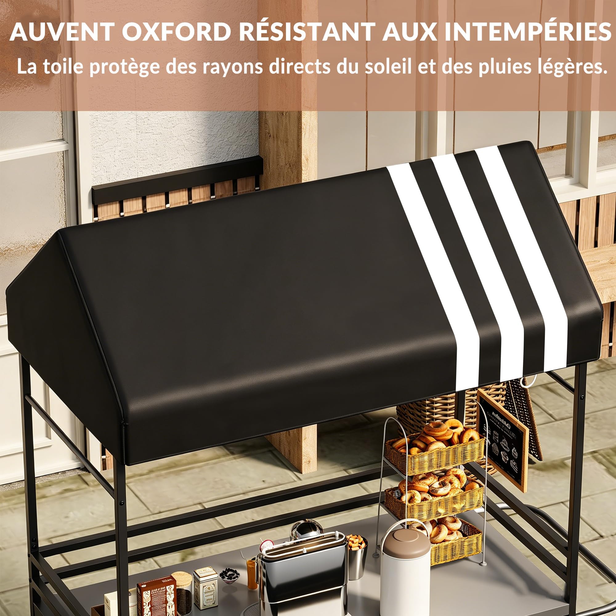 Chariot de Vente Portable avec auvent, Chariots Alimentaires Mobiles avec Roues verrouillables, présentoir de Rue Robuste de 215 cm de Haut pour événements intérieurs et extérieurs