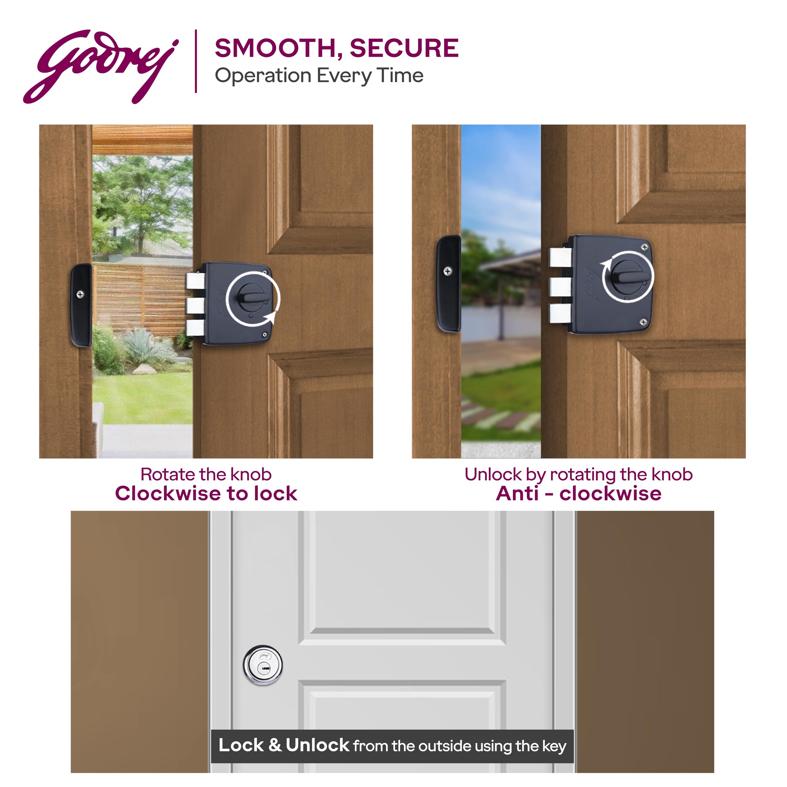 Godrej Tribolt Compact 1CK DB | Triple Bolt Lock for Main Doors | 21mm Deadbolt | 60mm Backset | 3 Reversible Keys | 3-Bolt Locking | Textured Black Finish | 5 Year Warranty — Amazon image 7