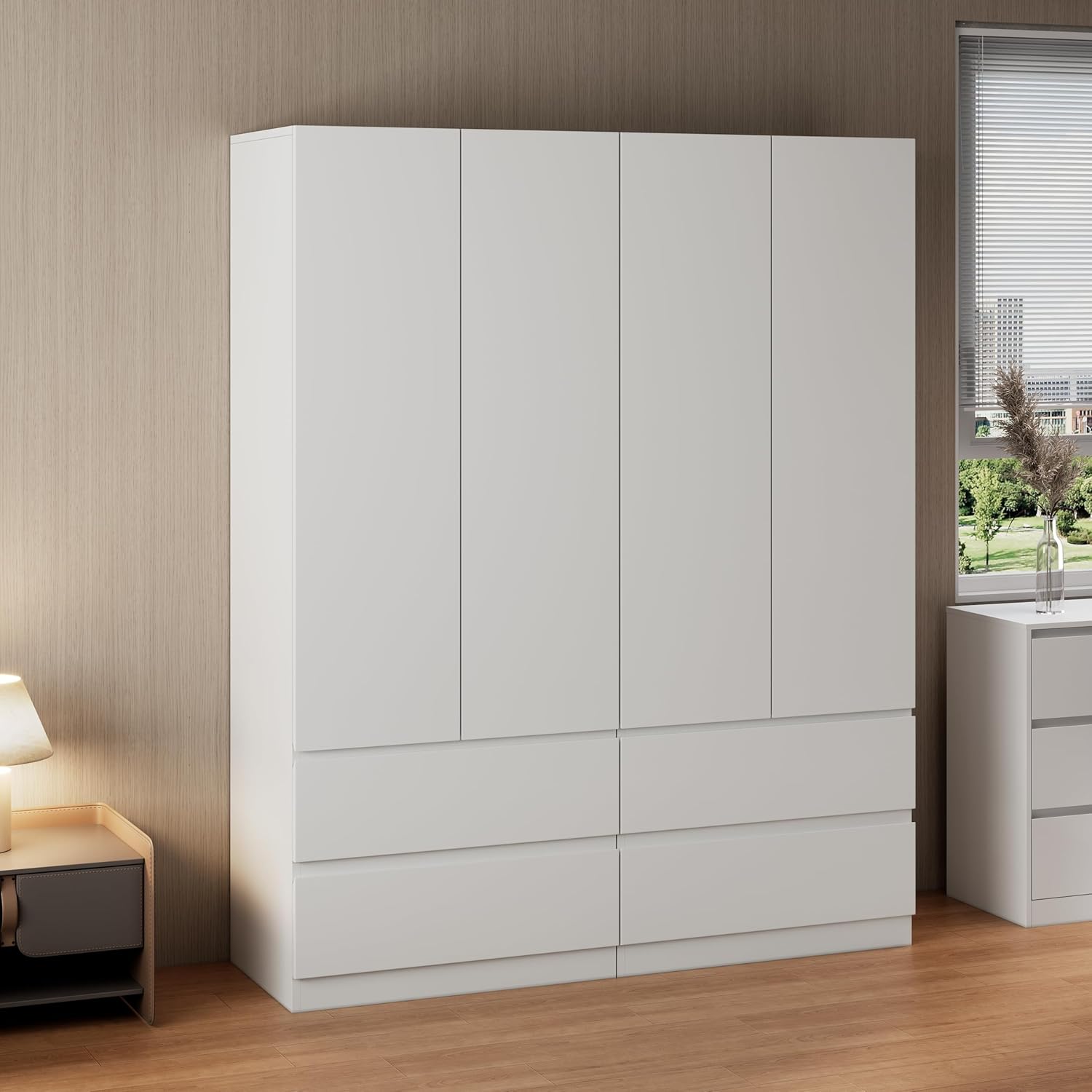 White Armoire Wardrobe Closet with Large Capacity, 78.74" Tall Bedroom Armoire, Wooden Wardrobe Cabinet with 2 Drawers, Storage Shelves and Hanging Rod (2)