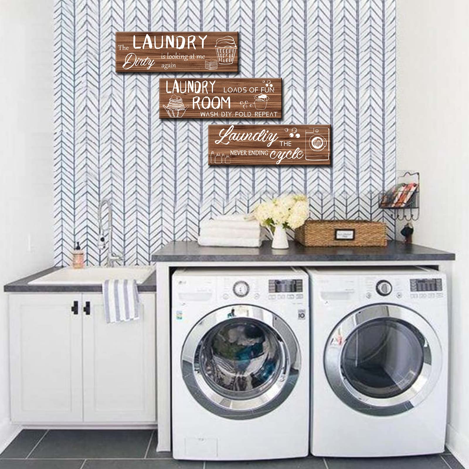 Vintage Laundry Room Sign Rules Wall Decor Wood Signs with Quotes Retro ...