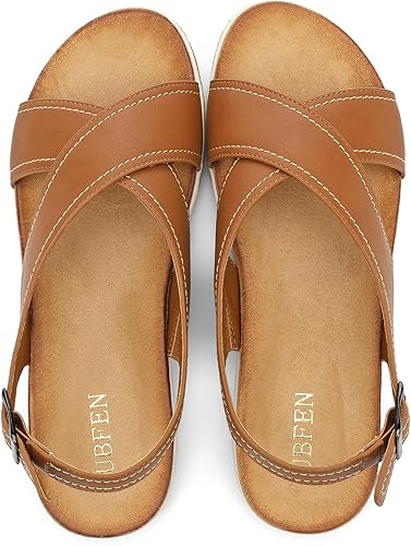 UBFEN Womens Flat Sandals Arch Support Open Toe Adjustable Slingback Cross Strap