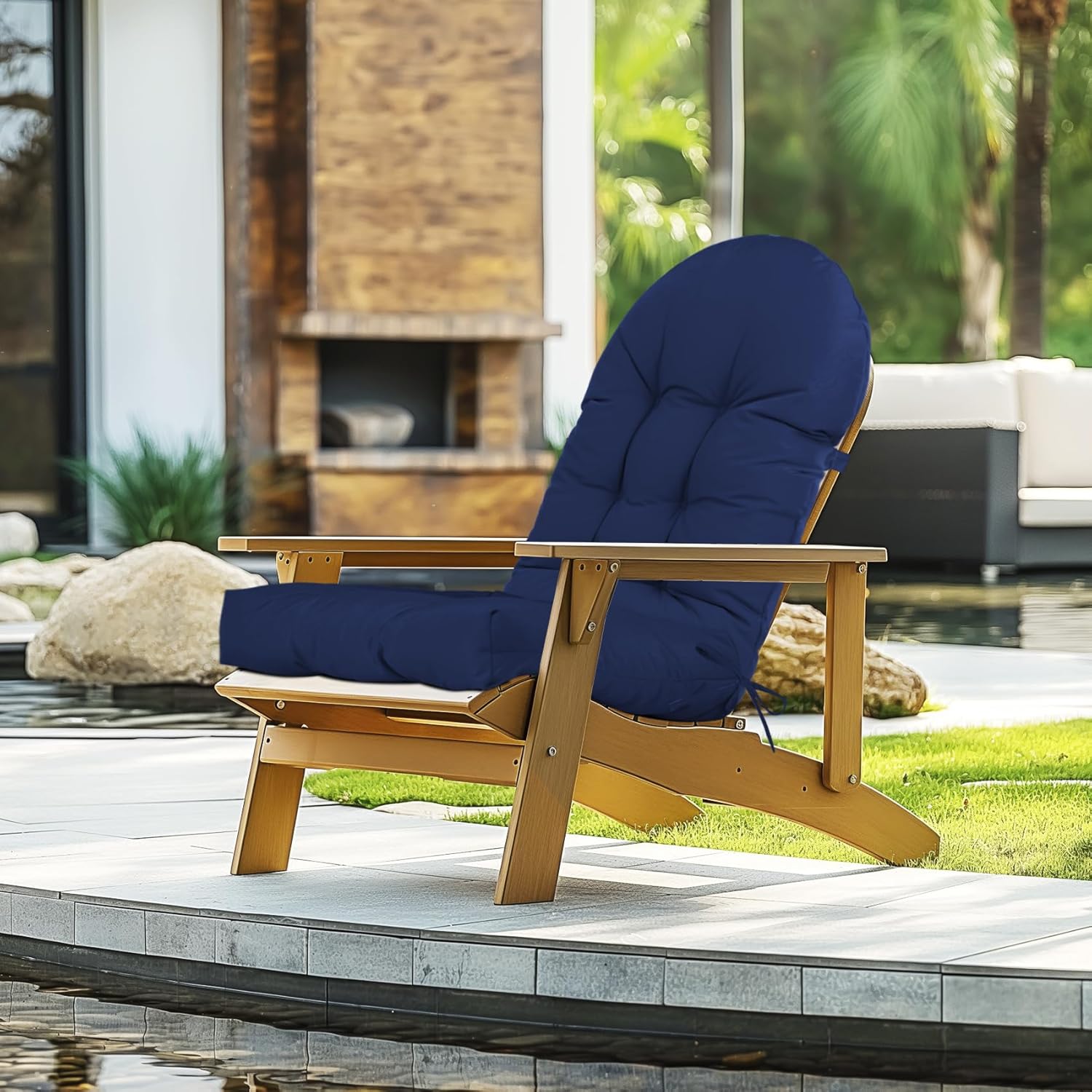 Adirondack Chair Cushion,Outdoor Waterproof Rocking Chair Cushion 44x19x4in Blue Non-Slip High Back Patio Chair Cushions, Comfortable Weather Resistance Seat Pad
