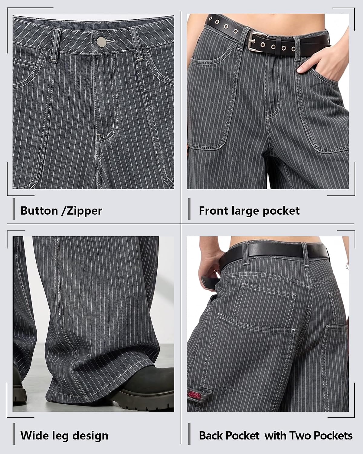 Baggy Barrel Jeans for Women Men Striped Wide Leg Jeans Pinstripe Loose Denim Pants Casual Vintage Clothes