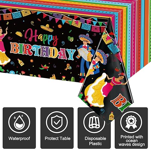 Miniatura 3 de Mantel de plástico para fiesta mexicana, 3 unidades, 54 x 108 pulgadas, mantel desechable para fiesta de cumpleaños mexicano, suministros de