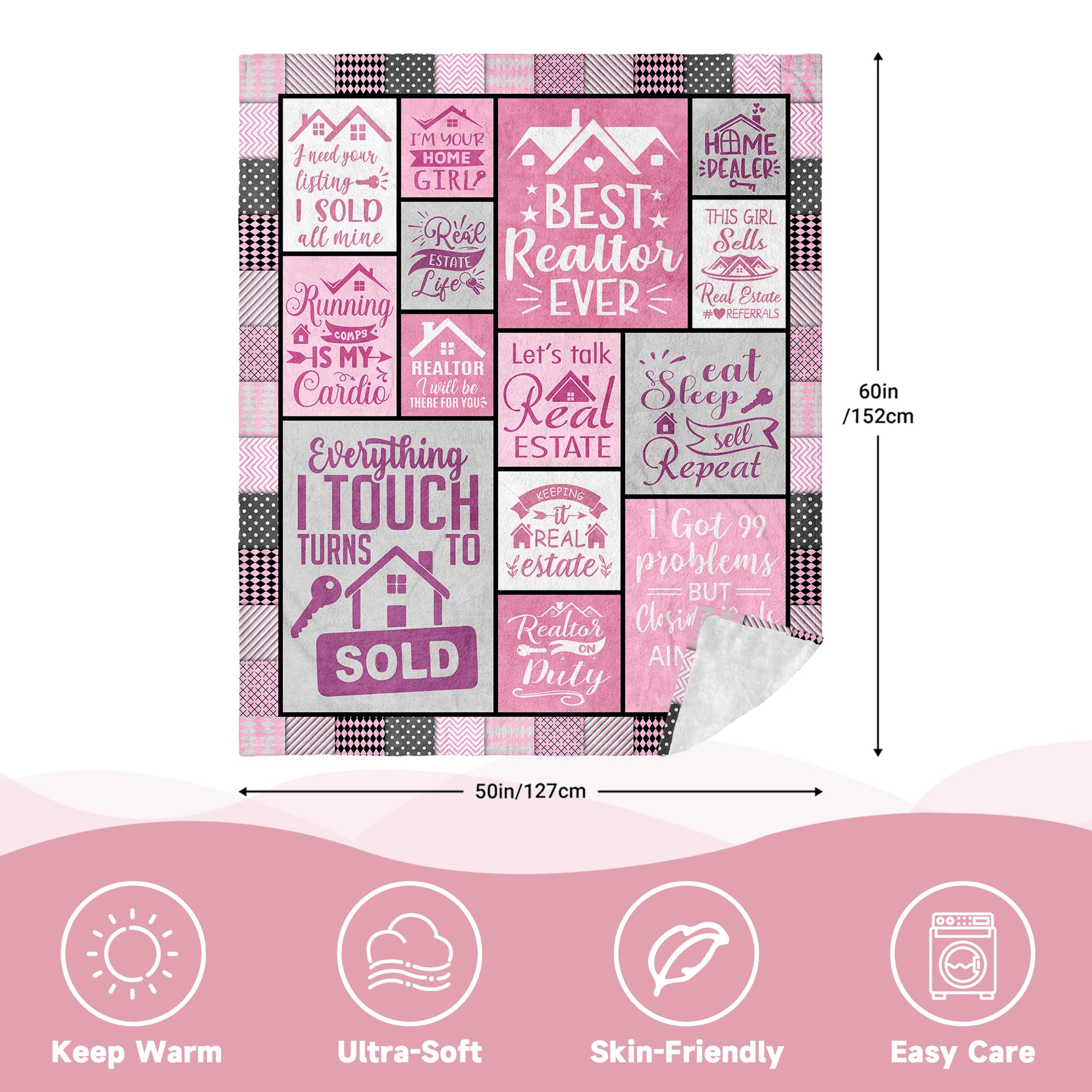 Realtor Gifts Blanket 60" x 50", Real Estate Agent Gifts, Realtor Gifts for Women, Gifts for Realtors Female, Gifts for A Real Estate Agent, Closing Gift for Realtors at Closing