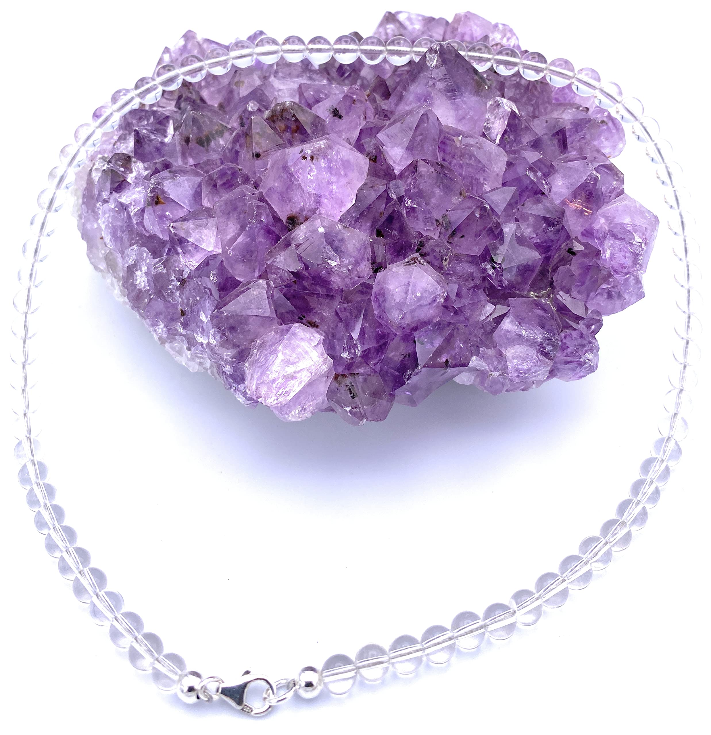 Bergkristall Schmuck (Halskette) Kette mit Bergkristall Kugeln, Größe ca. 6 mm, Sterling-Silber 925er Verschluss, Modell 3057