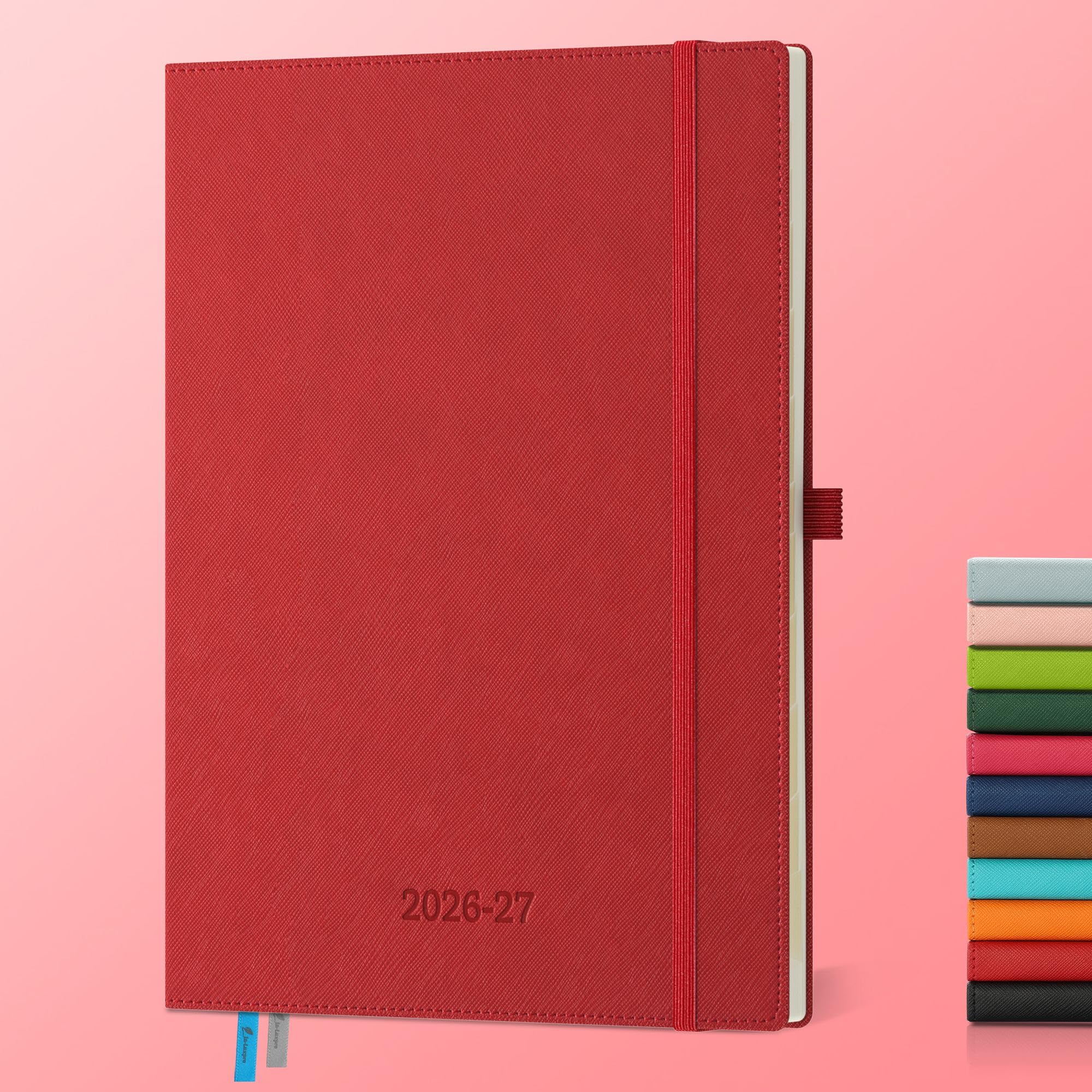 IN-LUXPRO Academic Diary 2026-2027: A4 Week to View (29x21.5 cm) 18 Months(Jul'26 - Dec'27) Weekly & Monthly Planner with Month Tabs & Inner Pocket, Expenses/Note Pages, PU Leather Red