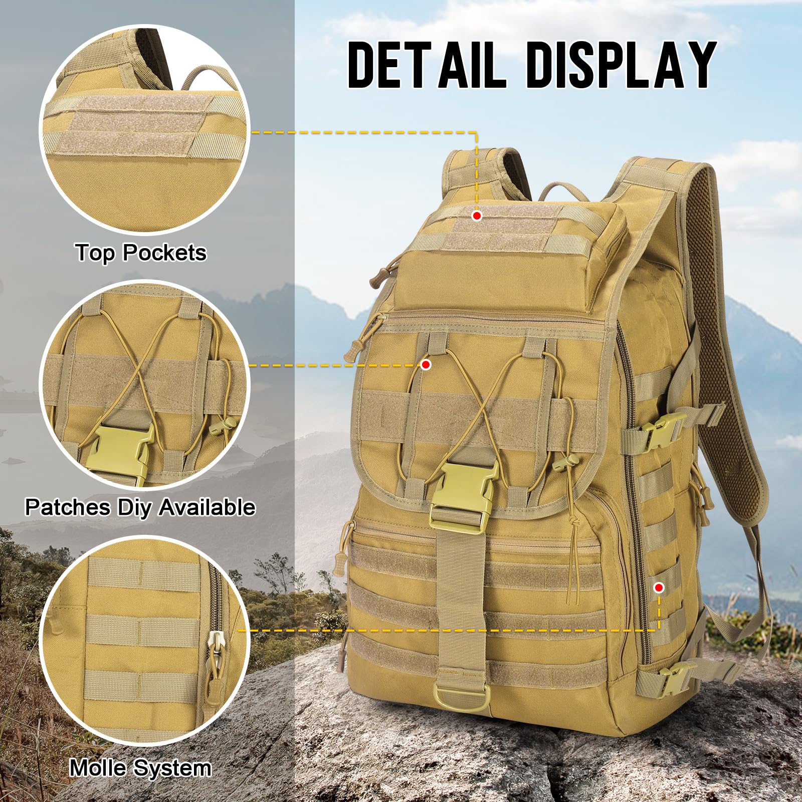 SHANNA Mochila Militar Utilidad 35L/50L Tactica, Mochila Crossfit Gran Capacidad Paquete de Asalto Molle, Mochilas de Emergencia de 3 Días para Caza Senderismo Acampada y Actividad al Aire Libre