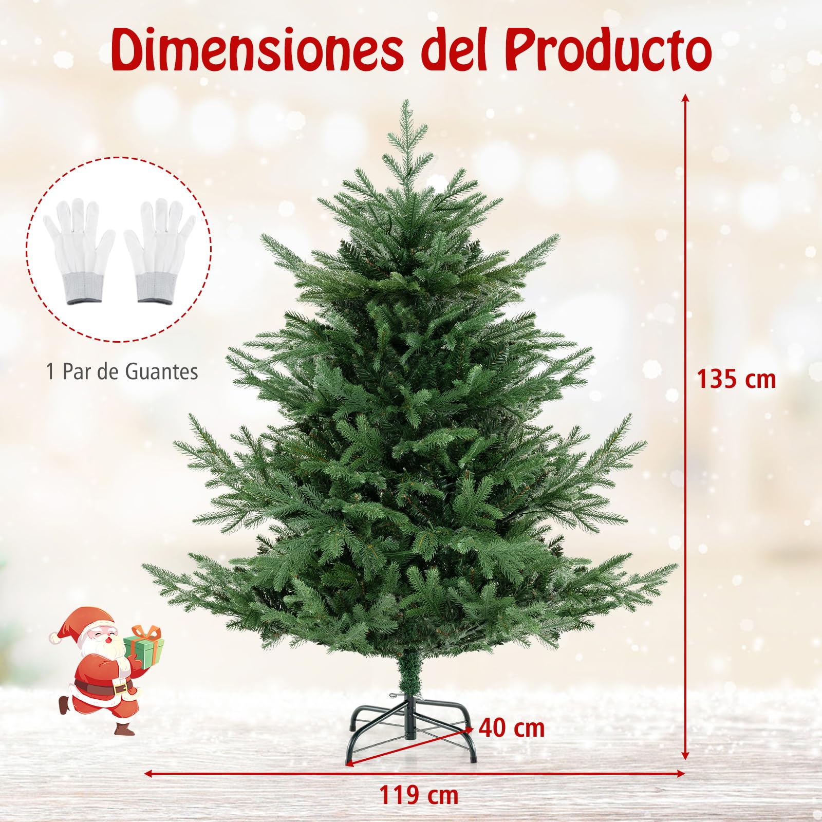 COSTWAY Árbol de Navidad Verde 135/180 cm, Arbol de Navidad con Luces Incorporadas, 160/240 Luces LED Blanco Cálido, 8 Modos, 442/778 Ramas de PE y PVC, Arvore de Natal Hogar Oficina Fiesta (135 cm)
