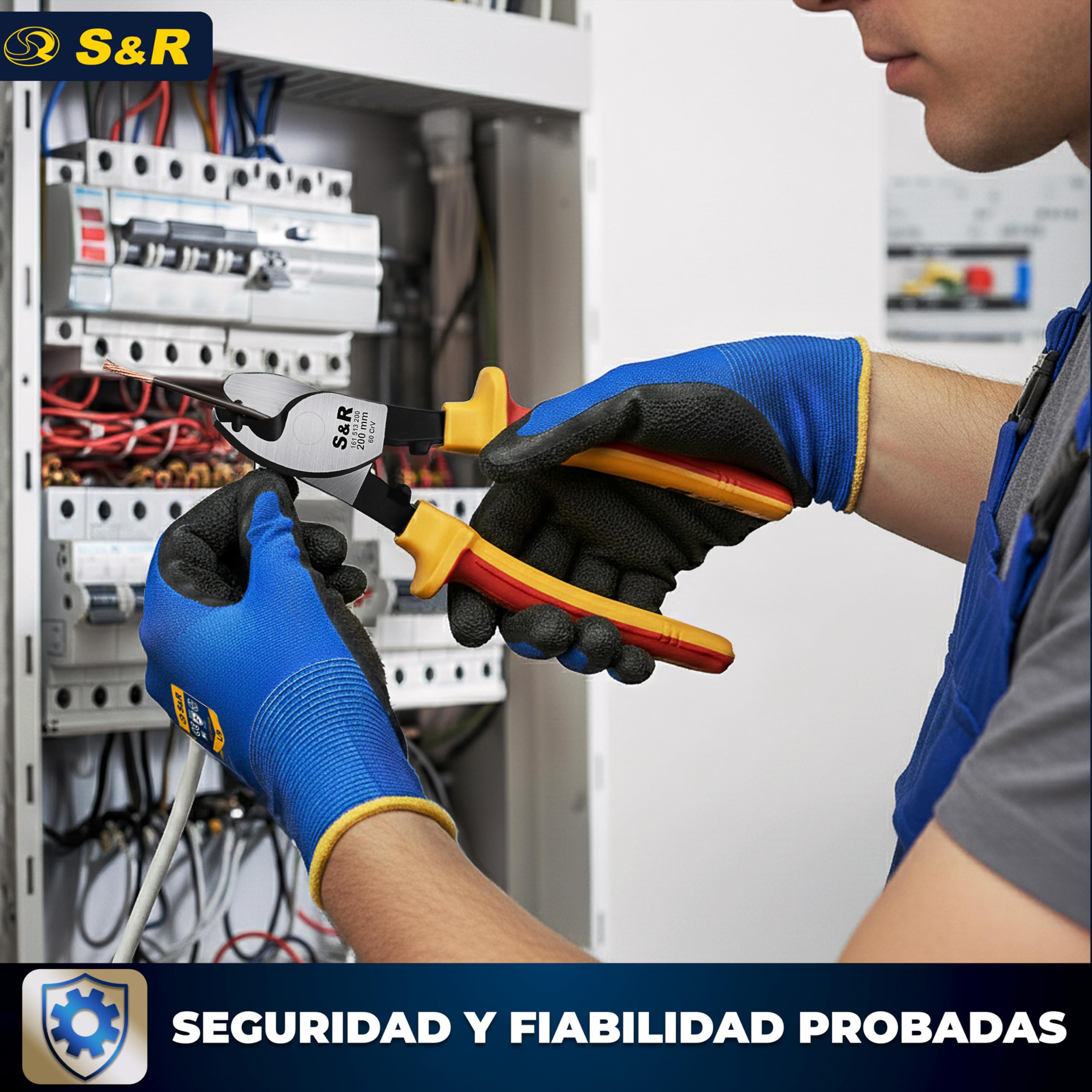 S&R Alicate Cortacables electricista aislada VDE hasta 1000 V - Cortador Alambre 20 cm acero 70C dureza 66 HRC