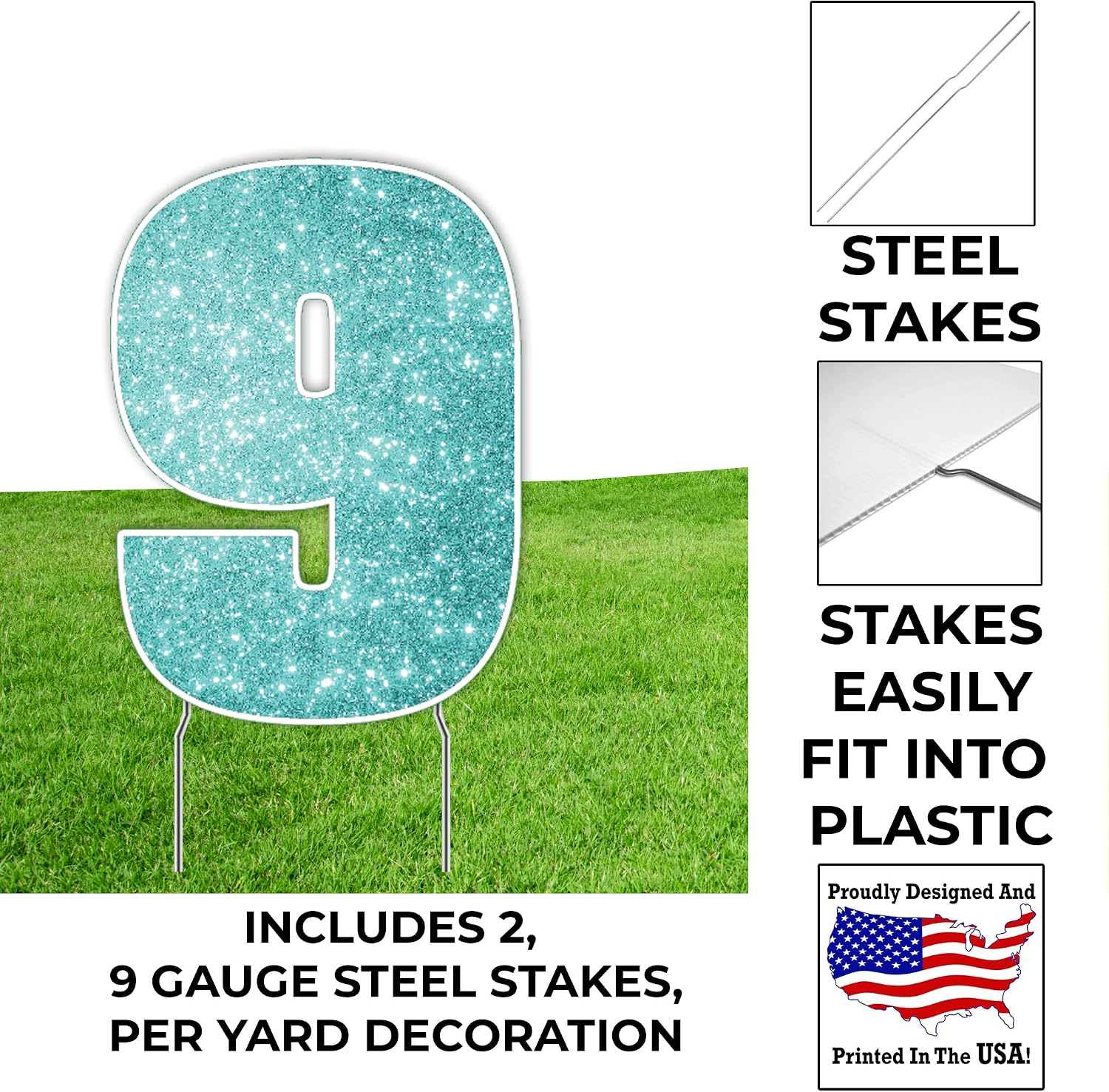VictoryStore Jumbo Yard Sign Numbers: 35 Inch Lawn Numbers Includes 0-9, Numbers for Yard Card Business, Includes EZ Stakes (Mint Green Sparkle)