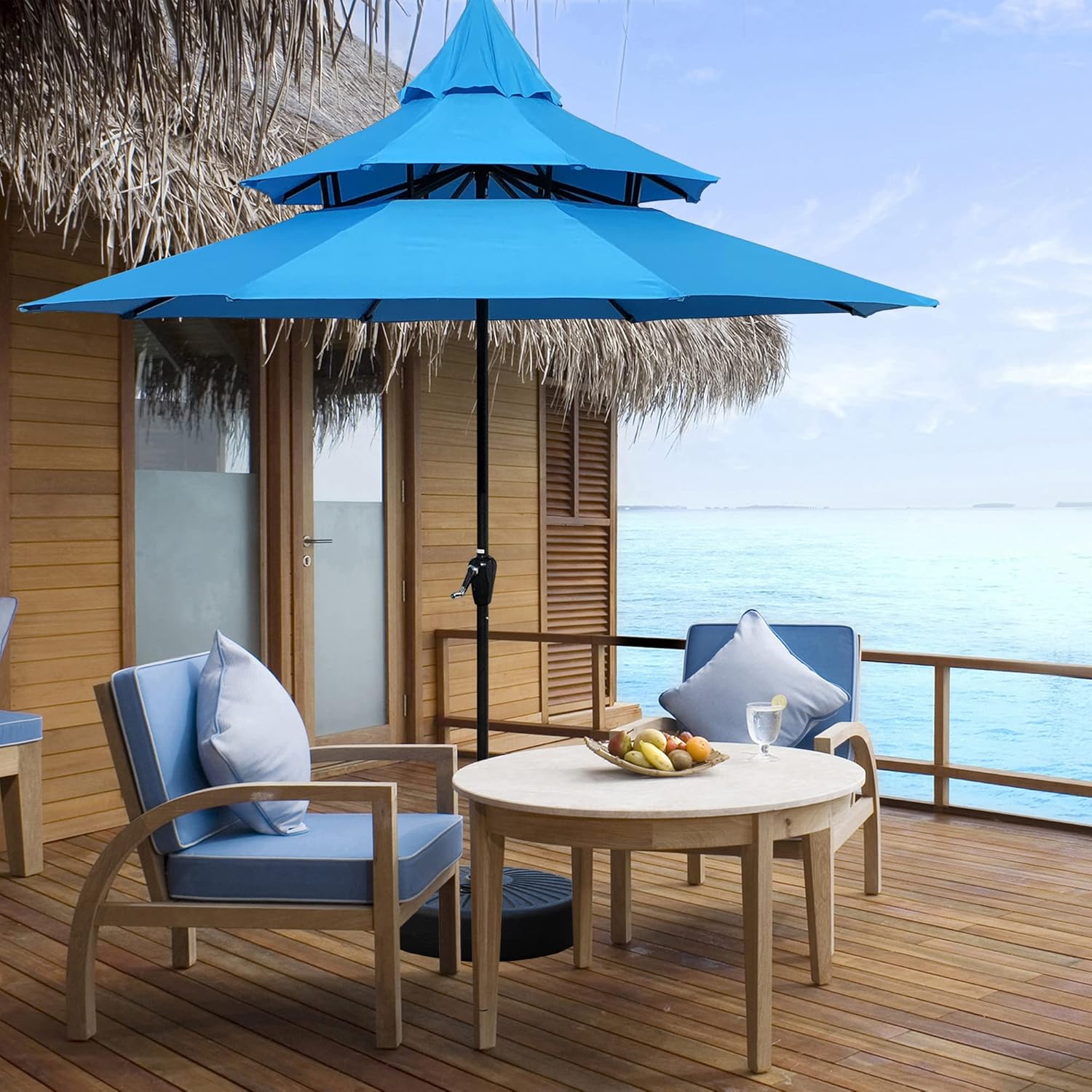 ABBLE Outdoor Patio Umbrella 9 Ft Pagoda with Crank, Weather Resistant, UV Protection, Durable, 8 Sturdy Steel Ribs, 3 Tier Vented Market Outdoor Table Umbrella,Aqua