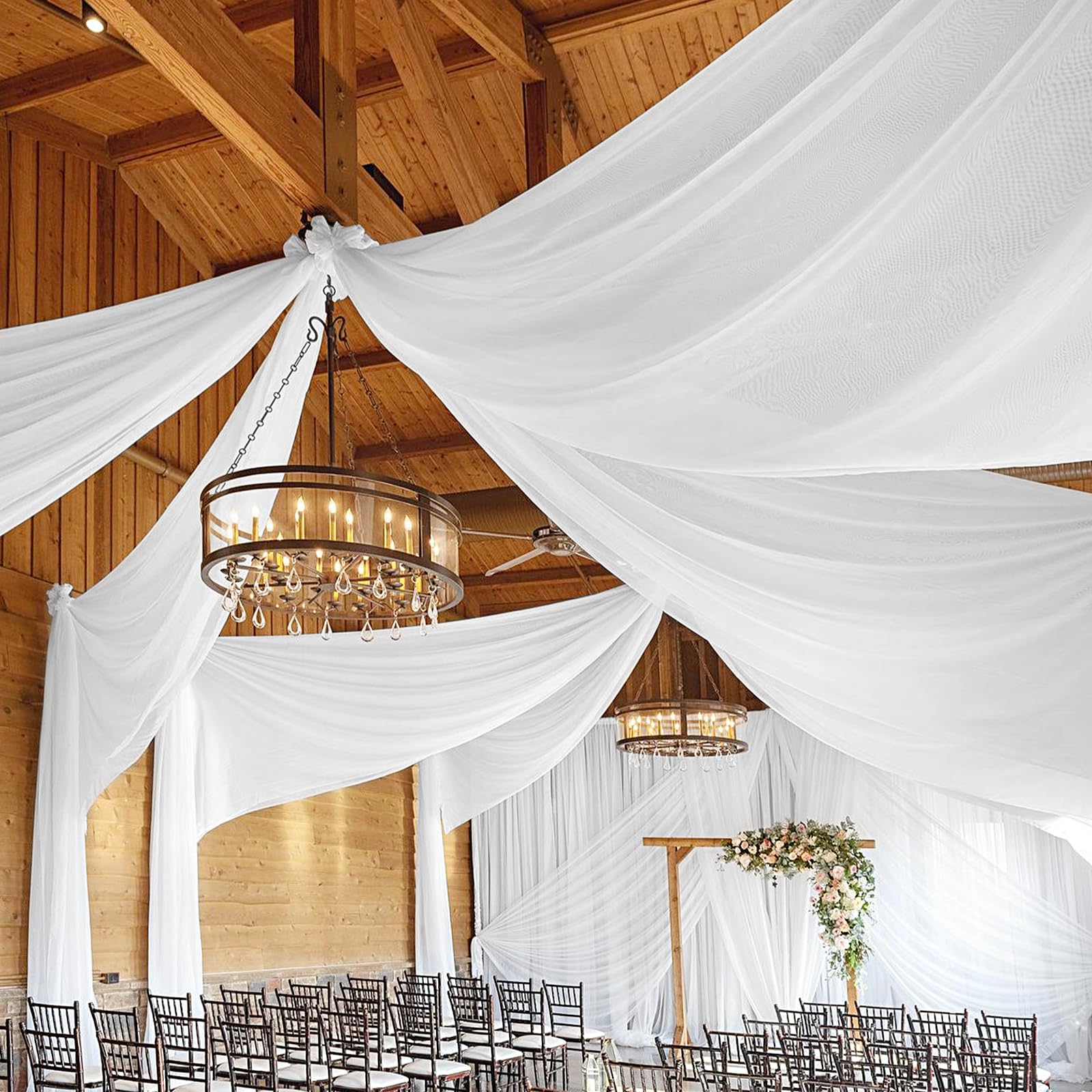 Showgeous 4 Panels White Ceiling Drapes for Wedding Ceiling Drapes 5ftx20ft Ceiling Draping Fabric Gauze Curtains Cheesecloth Drapery Draping Wedding Ceiling Decorations for Party Ceremony Stage Swag