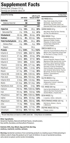 Miniatura 3 de Ultimate Nutrition ISO Mass Xtreme Gainer, polvo de proteína para ganar peso con creatina, 2.16 onzas de proteína, proteína aislada de suero en