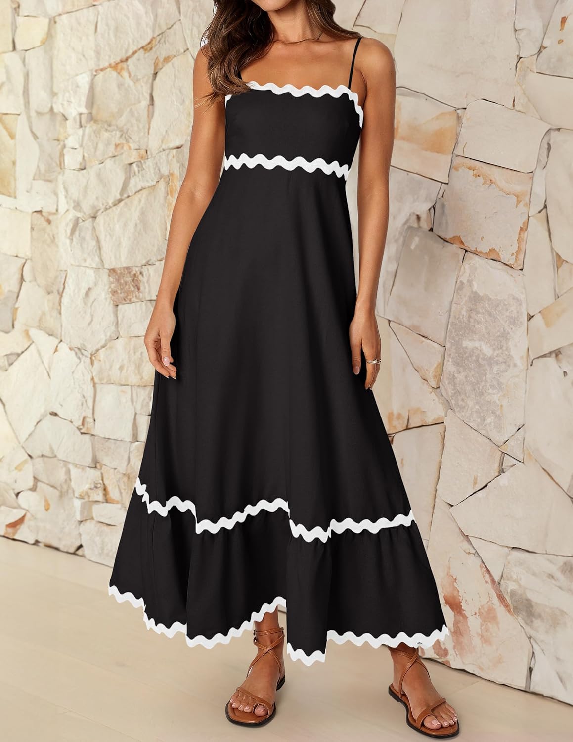 ZESICA Women's 2026 Summer Spaghetti Straps Sleeveless Backless Sundress Flowy Smocked Lace Swing A Line Midi Dress - Image 2