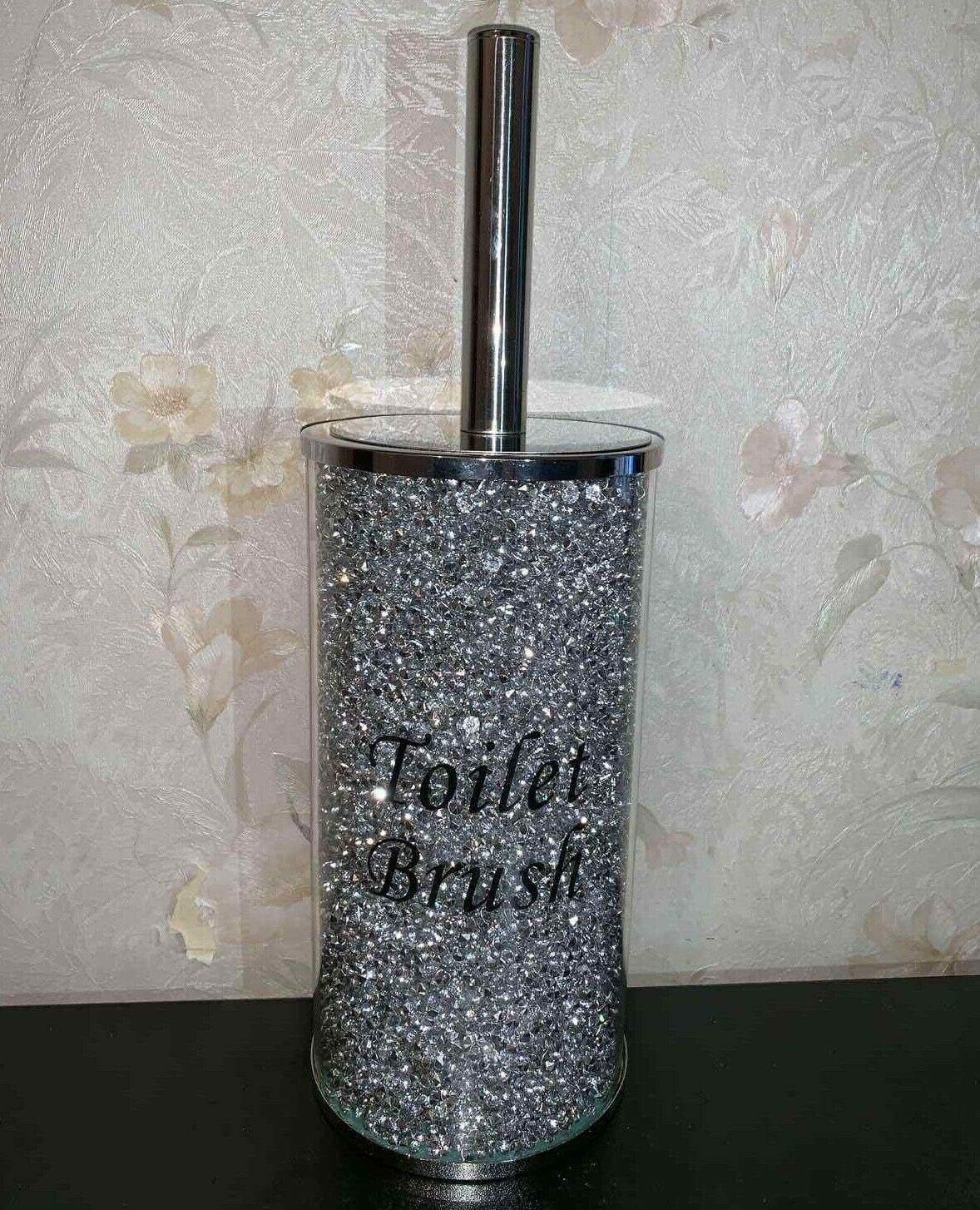Biznest Silver Crushed Diamond Toilet Bowl Brush And Holder For Bathroom Romany Bling Toilet Brush Holder (Silver)