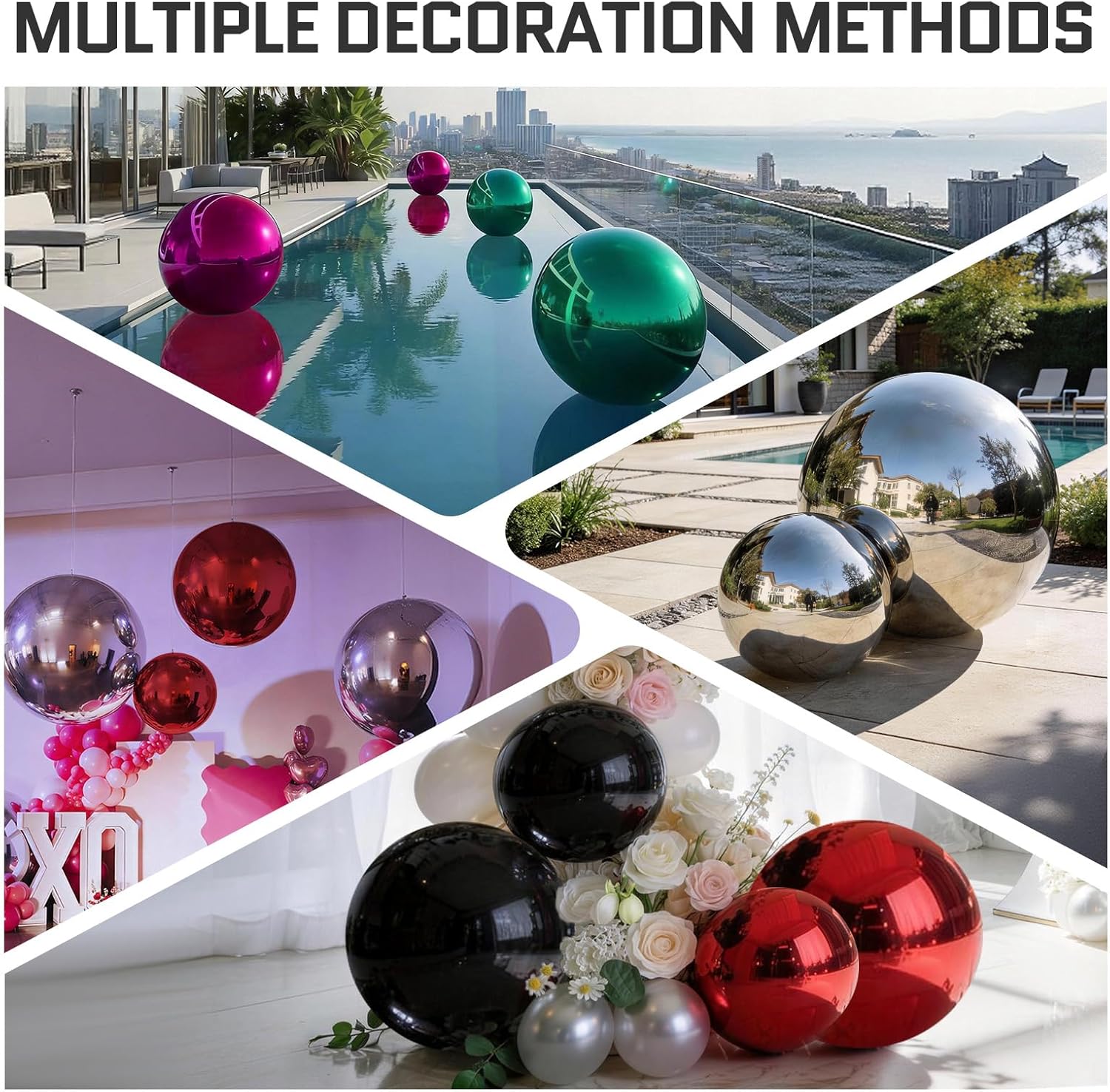 OZIS 19.7+31.5inch 2PCS Giant Inflatable Mirror Ball with Air Pump for Hanging&Standing PVC Airtight Disco Bubble Balloon For Wedding Event Nightclub Stage Party Decor (Silver)