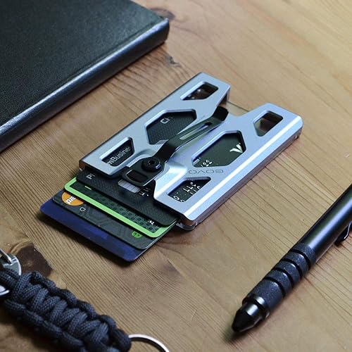 Vista 9 de Titanio GOVO - Soporte para tarjetas de identificación con clip de metal y ranura para 4 tarjetas