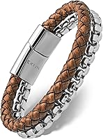 Vista 13 de RTZN® Brown Leather Bracelet for Men – Premium Artisan Handcrafted Mens Leather Bracelet – Multi-Stand Mens Bracelet Leather Collection Beaded