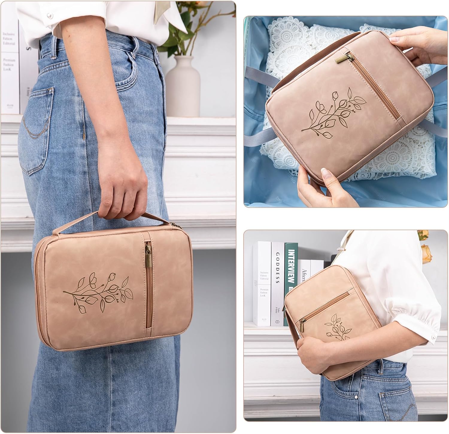 Large PU Leather Bible Cover - Debossed Case with Pocket - Gift Boxed for Men & Women