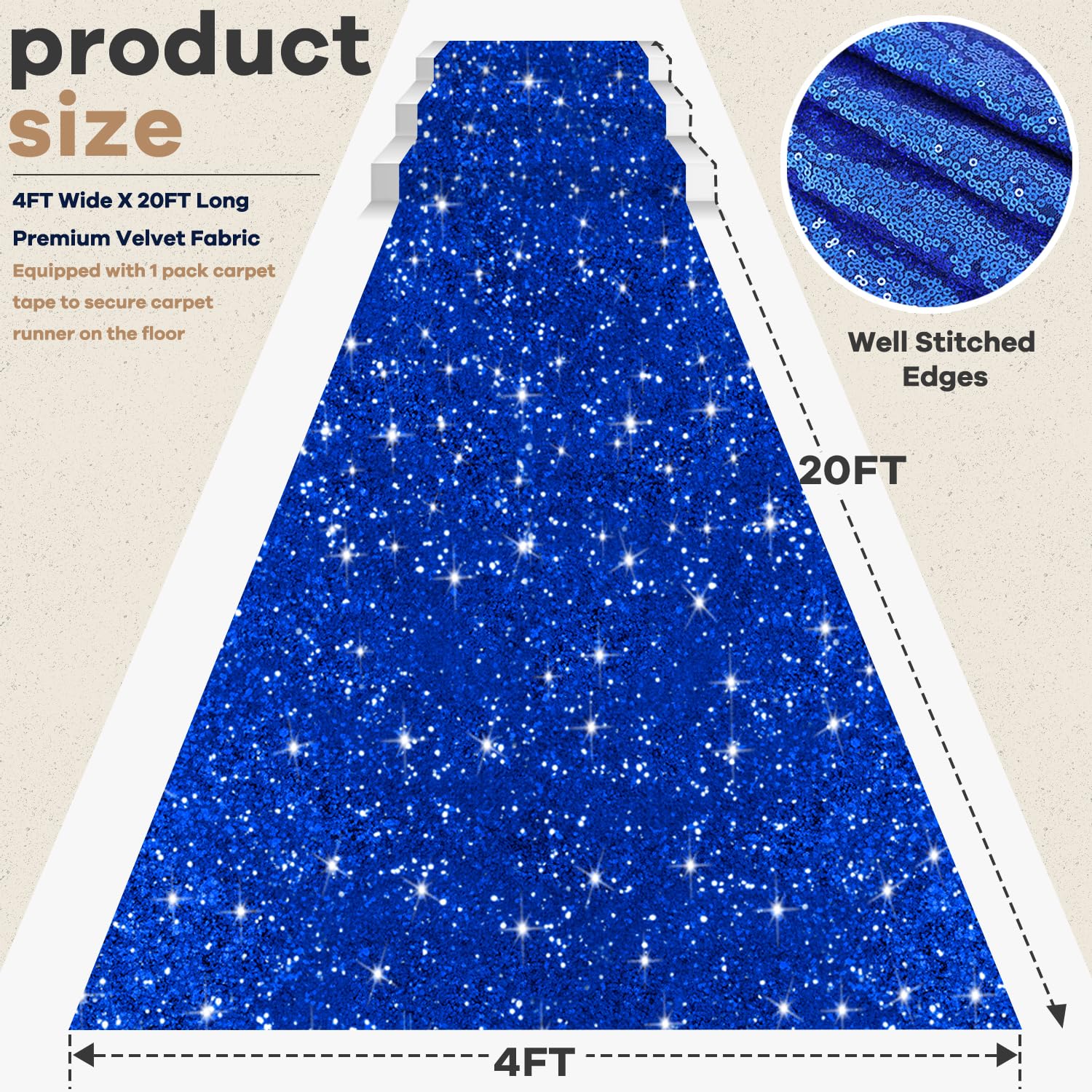 Runner blu per feste, 1,2 x 6,1 m, con paillettes, per cerimonie di nozze, luccicanti, corridoi, corridoi, runner da pavimento per addio al nubilato, decorazione per feste