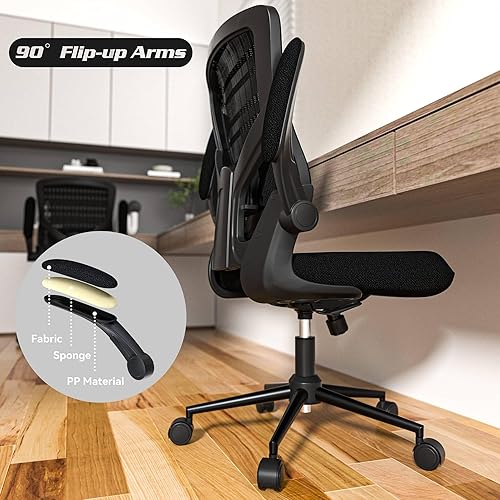 Miniatura 6 de Silla de oficina, silla de escritorio ergonómica con cojín curado en frío de 4.2 pulgadas, soporte lumbar ajustable, silla de computadora de malla