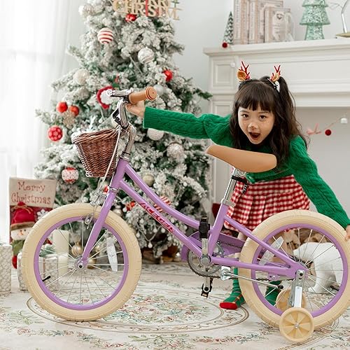 Miniatura 7 de ACEGER Bicicleta para niñas con canasta, bicicleta para niños de 3 a 13 años, incluye freno de posavasos y freno de pinza, 14, 16, 18 pulgadas, con