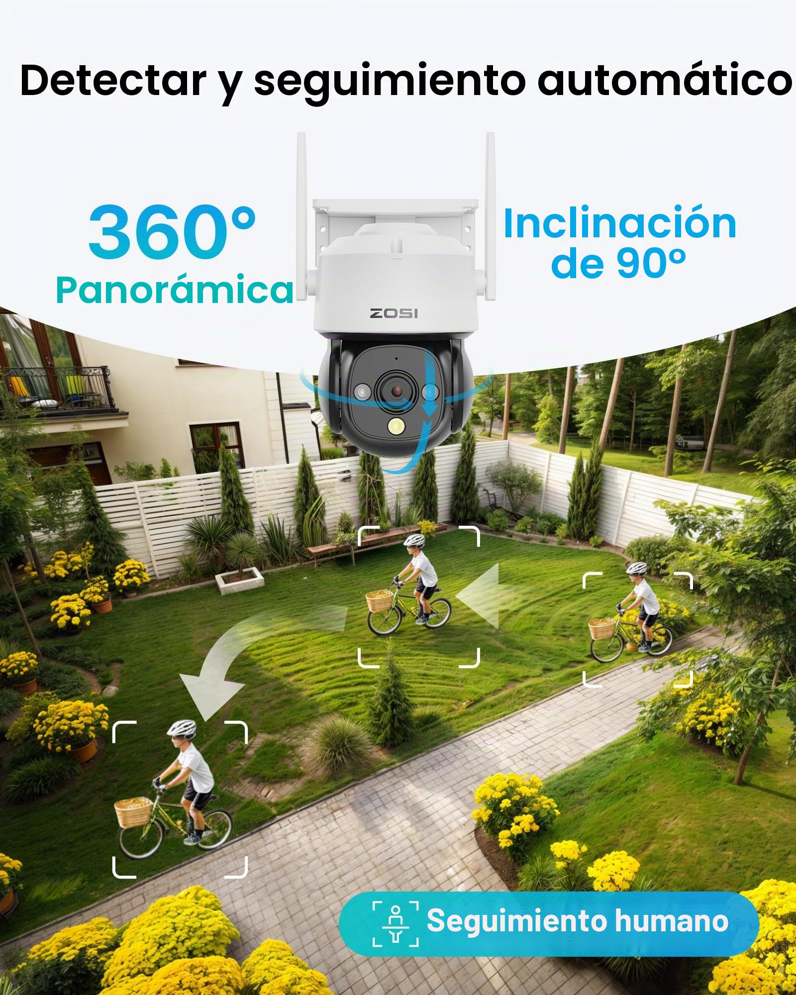 ZOSI 2 cámaras de vigilancia PTZ para Exteriores, WiFi, detección de Personas/vehículos, Seguimiento automático, Audio bidireccional, C290