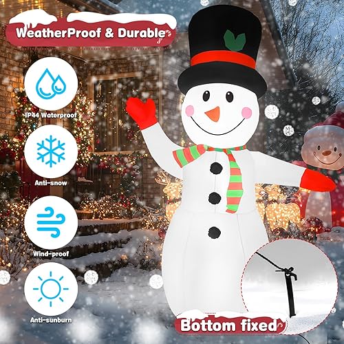 Miniatura 4 de Muñeco de nieve inflable de Navidad de 8 pies con brazo agitador y luces LED, decoración de invierno al aire libre para patio, jardín, césped,