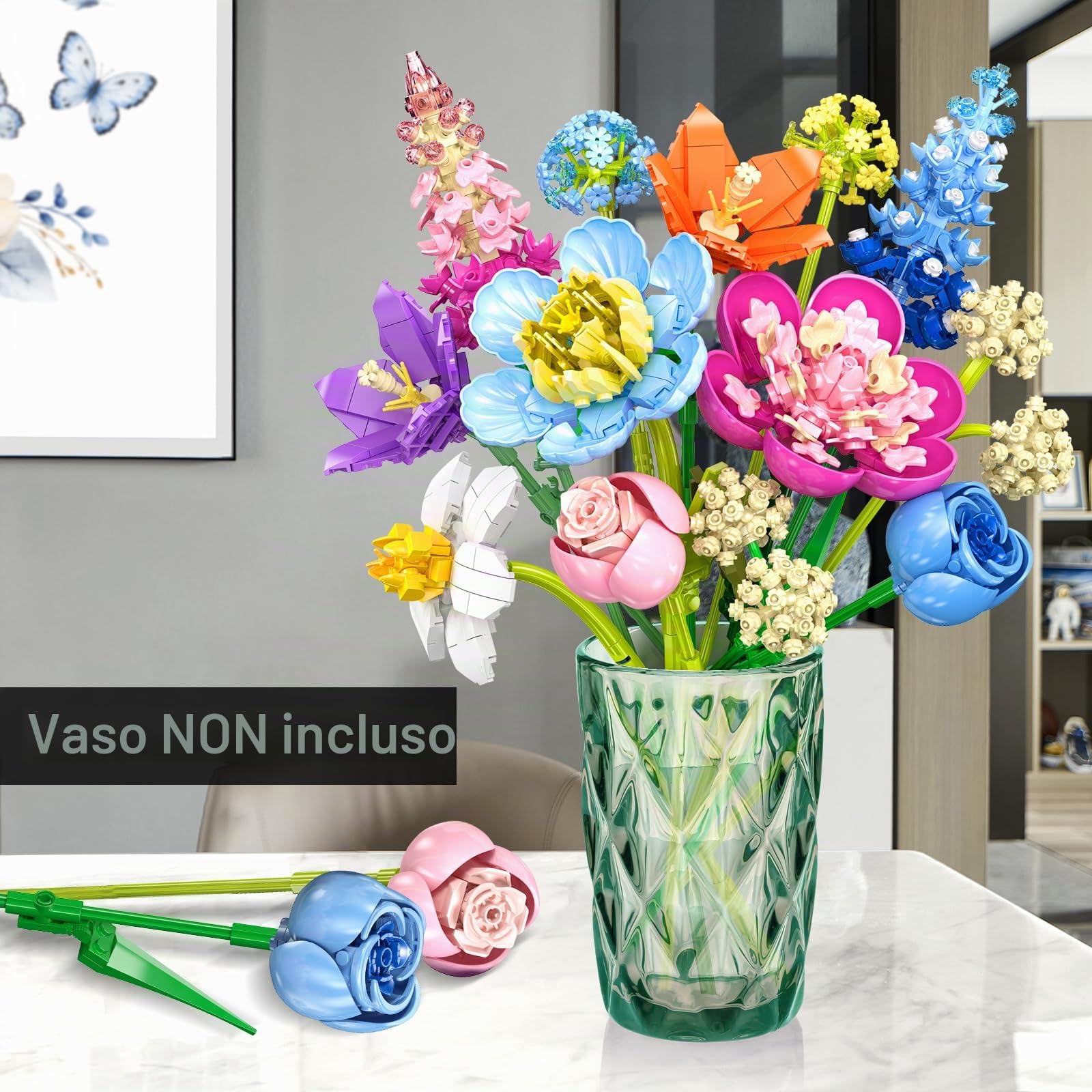 PLAXSOON 888 pezzi della collezione botanica di rose per la decorazione della casa, kit per la costruzione di fiori, regalo di San Valentino, festa
