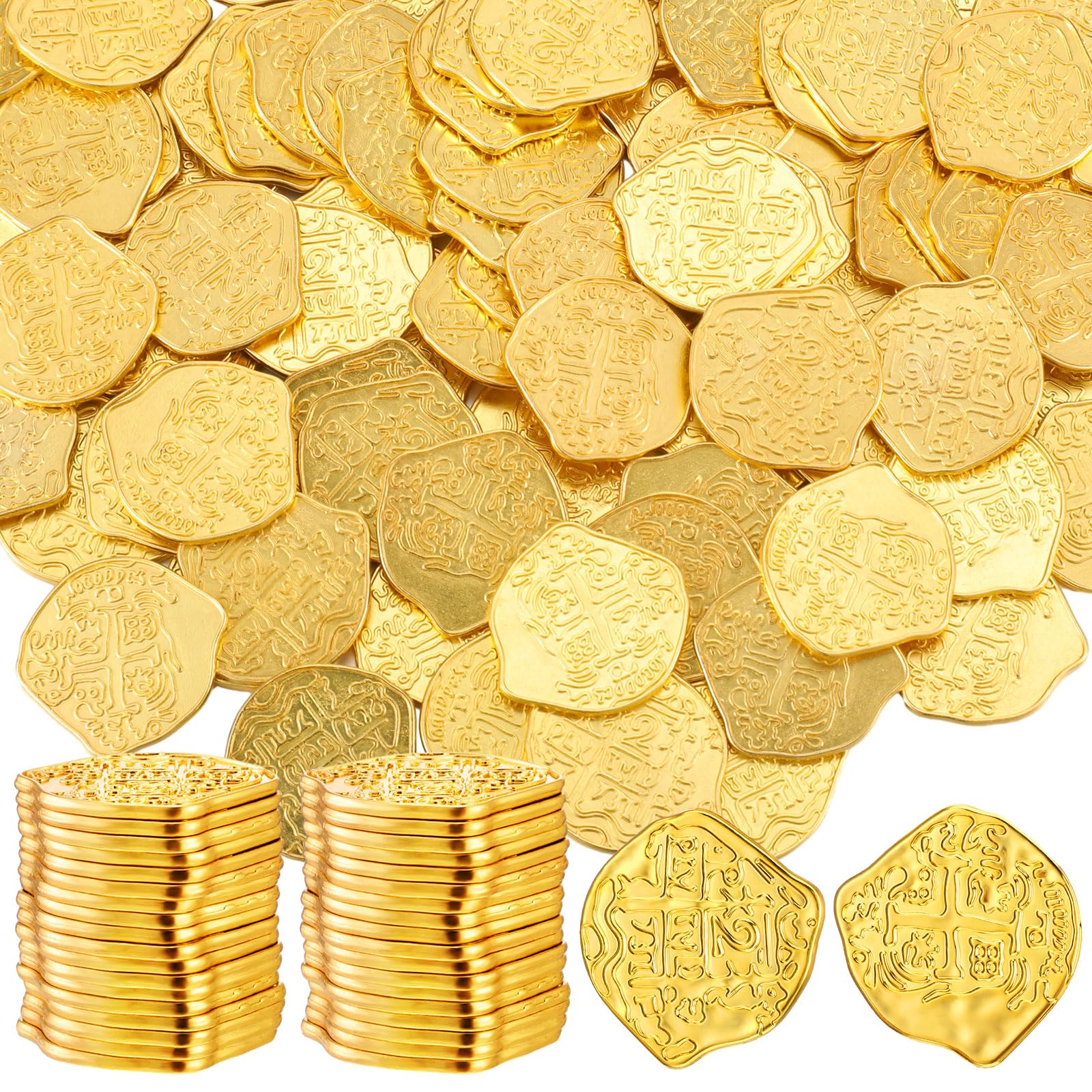 Hanaive 200 Pcs Metal Pirate Coins Set Gold Coins Treasure Chest Spanish Doubloon Fake Tokens for Boys and Girls Board Games Pirate Party Cosplay(Gold)